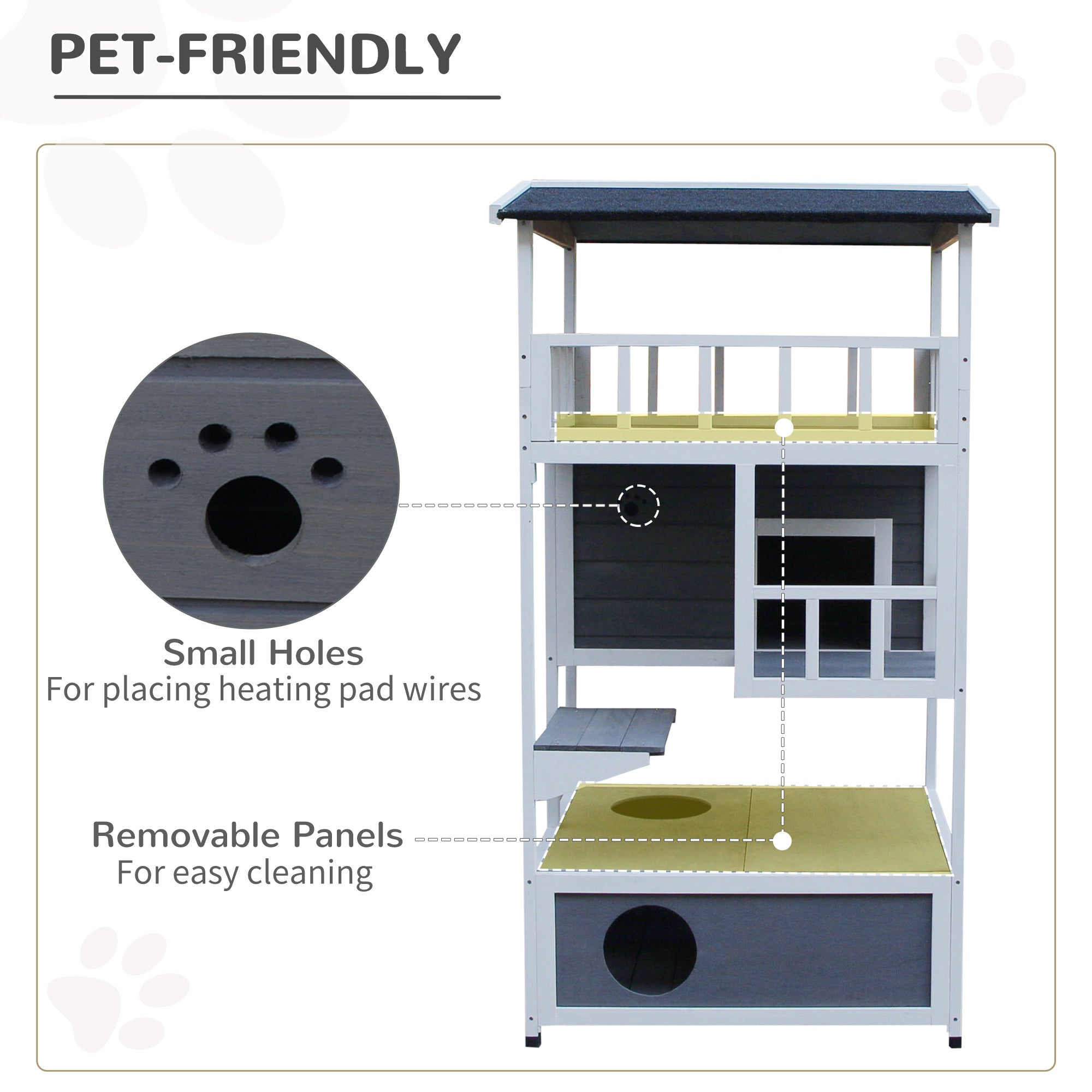 4-Floor Wood Outdoor Cat House Catio for Cats with Condo, Fun Entrances, Perch, Grey Cat Houses   at Gallery Canada