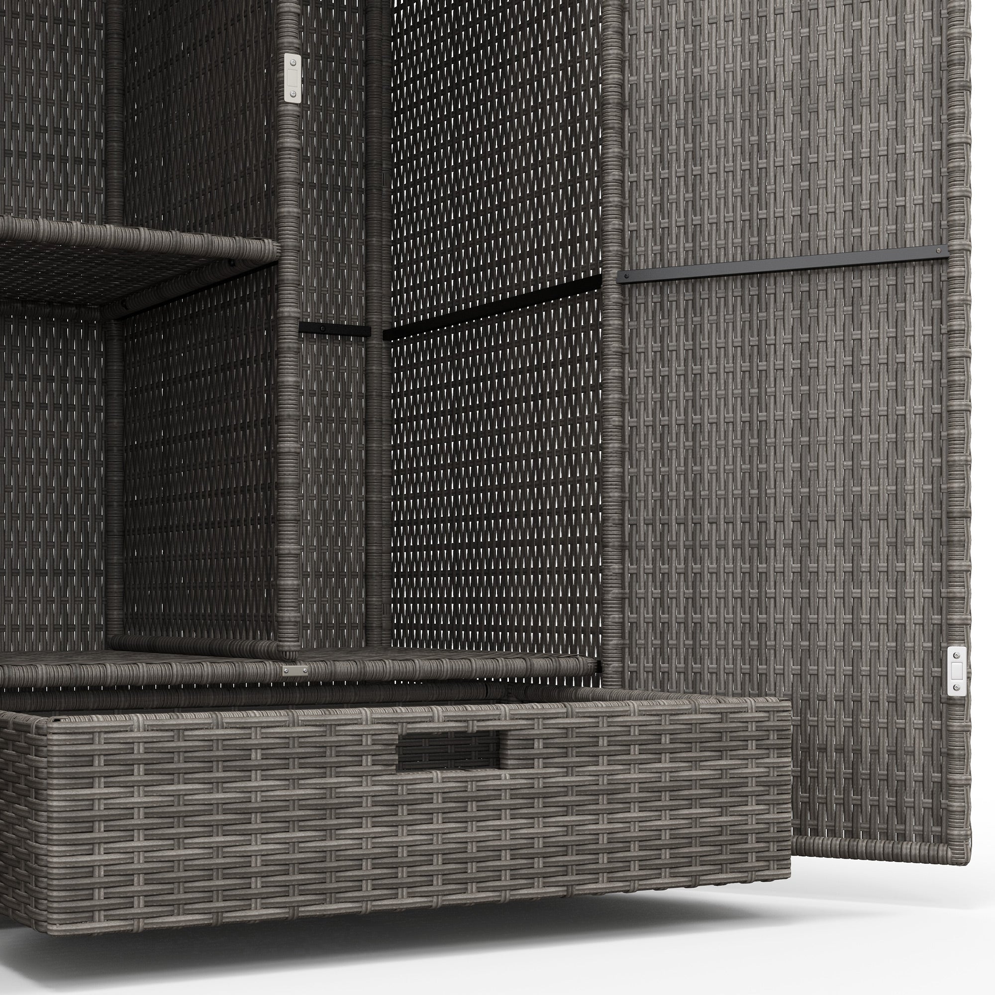 Wicker Outdoor Storage Cabinet, 2-Door Rattan Pool Towel Storage Cabinet with Drawer &; Removable Shelf, Dark Grey Patio Storage Boxes at Gallery Canada