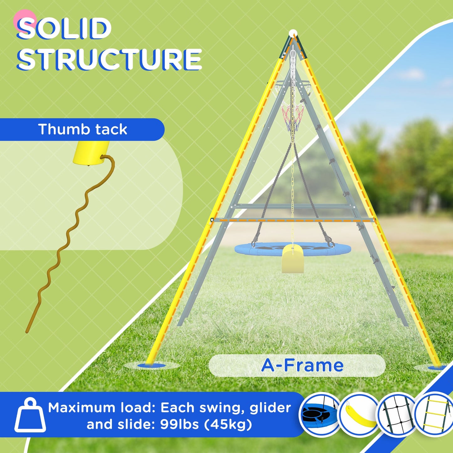 4 in 1 Swing Set for Kids with Saucer Swing, Seat, Climbing Ladder/Net, Basketball Hoop for 3-8 Years Old, Yellow - Gallery Canada