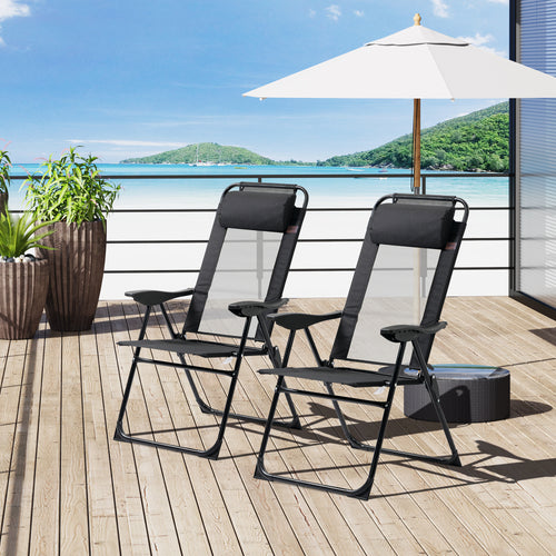Set of 4 Camping Chairs, Outdoor Folding Lounge Chair Set with 5 Level Adjustable Backrest, Removable Headrest, Armrest for Camping, Backyard, Black