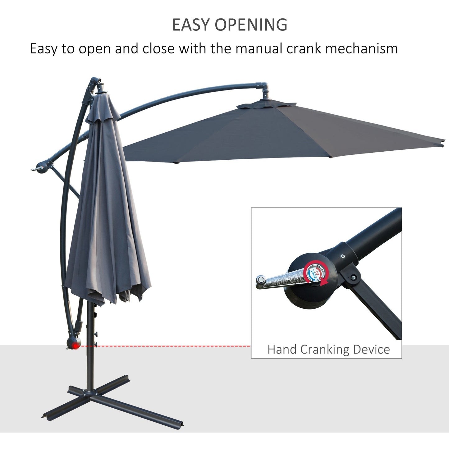 Φ10' Deluxe Patio Umbrella Outdoor Market Parasol Banana Hanging Offset Sunshade Crank Cross Base Grey Cantilever Umbrellas   at Gallery Canada