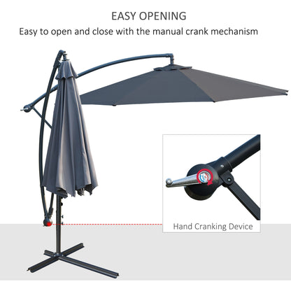 Φ10' Deluxe Patio Umbrella Outdoor Market Parasol Banana Hanging Offset Sunshade Crank Cross Base Grey Cantilever Umbrellas   at Gallery Canada