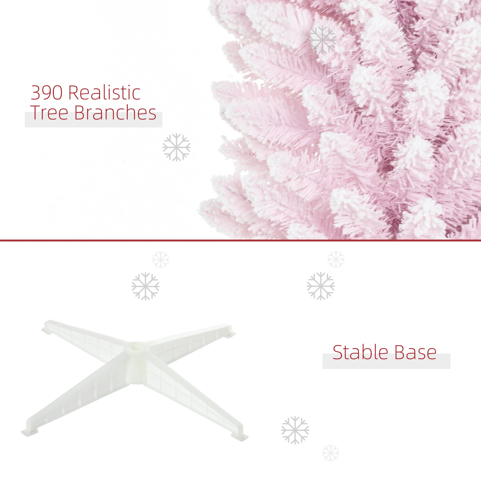 6ft Flocked Christmas Tree, Pencil Artificial Christmas Tree with Realistic Branches, Pink Pencil Christmas Trees   at Gallery Canada