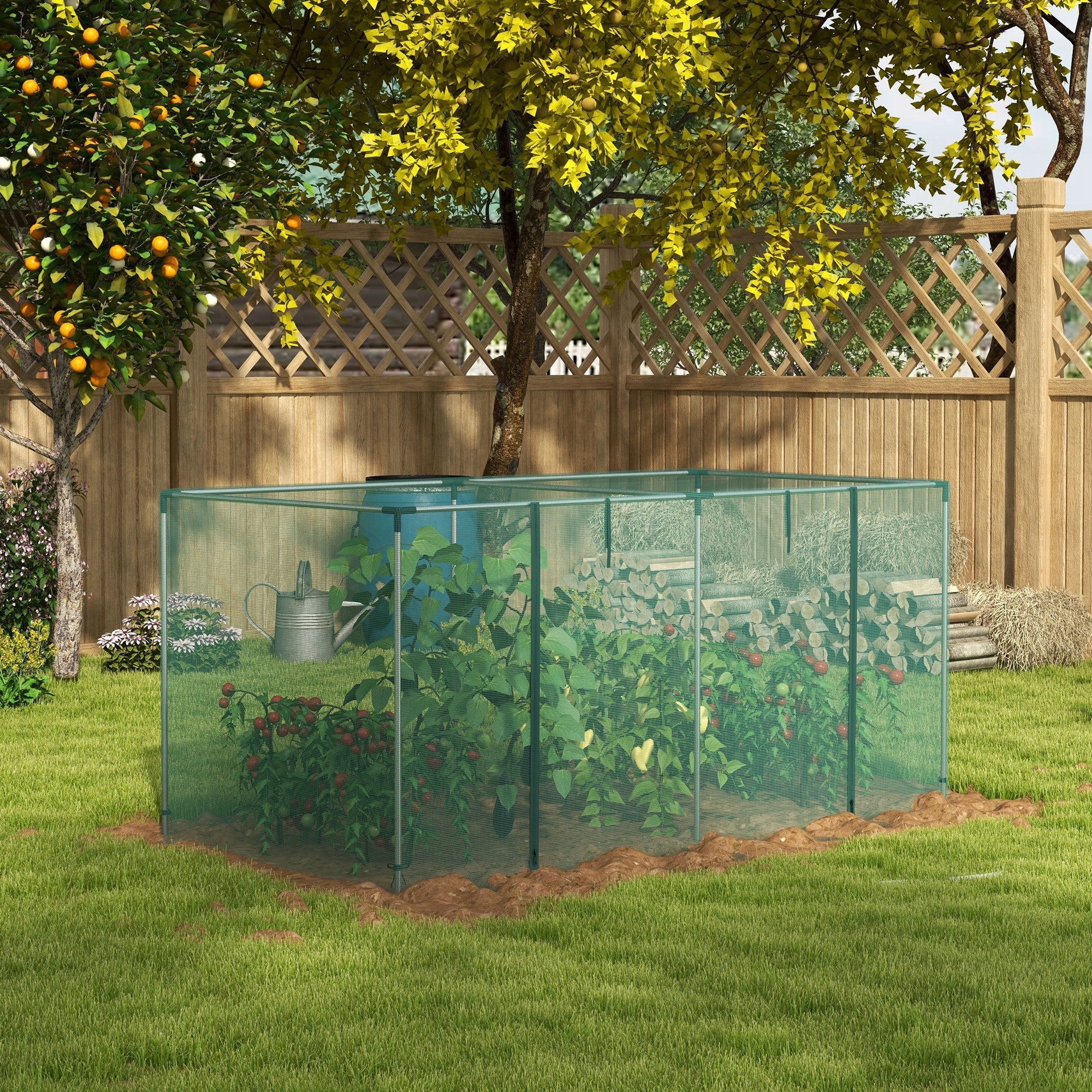 Galvanized Steel Crop Cage, Plant Protection Tent with Zippered Door, 8' x 4', Green Walk In Greenhouses   at Gallery Canada