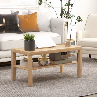 2 Tier Coffee Table with Storage Shelf, Rectangular Center Table for Living Room, Home Office Furniture Nature Wood Coffee Tables   at Gallery Canada