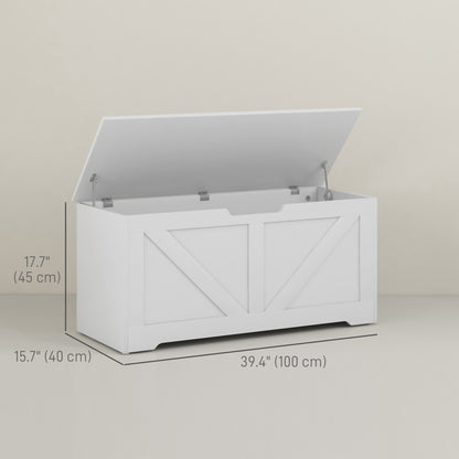 39.4 Inches Storage Chest, Storage Trunk with 2 Safety Hinges, Wooden Toy Box for Living Room, White Wood Grain Storage Cabinets   at Gallery Canada