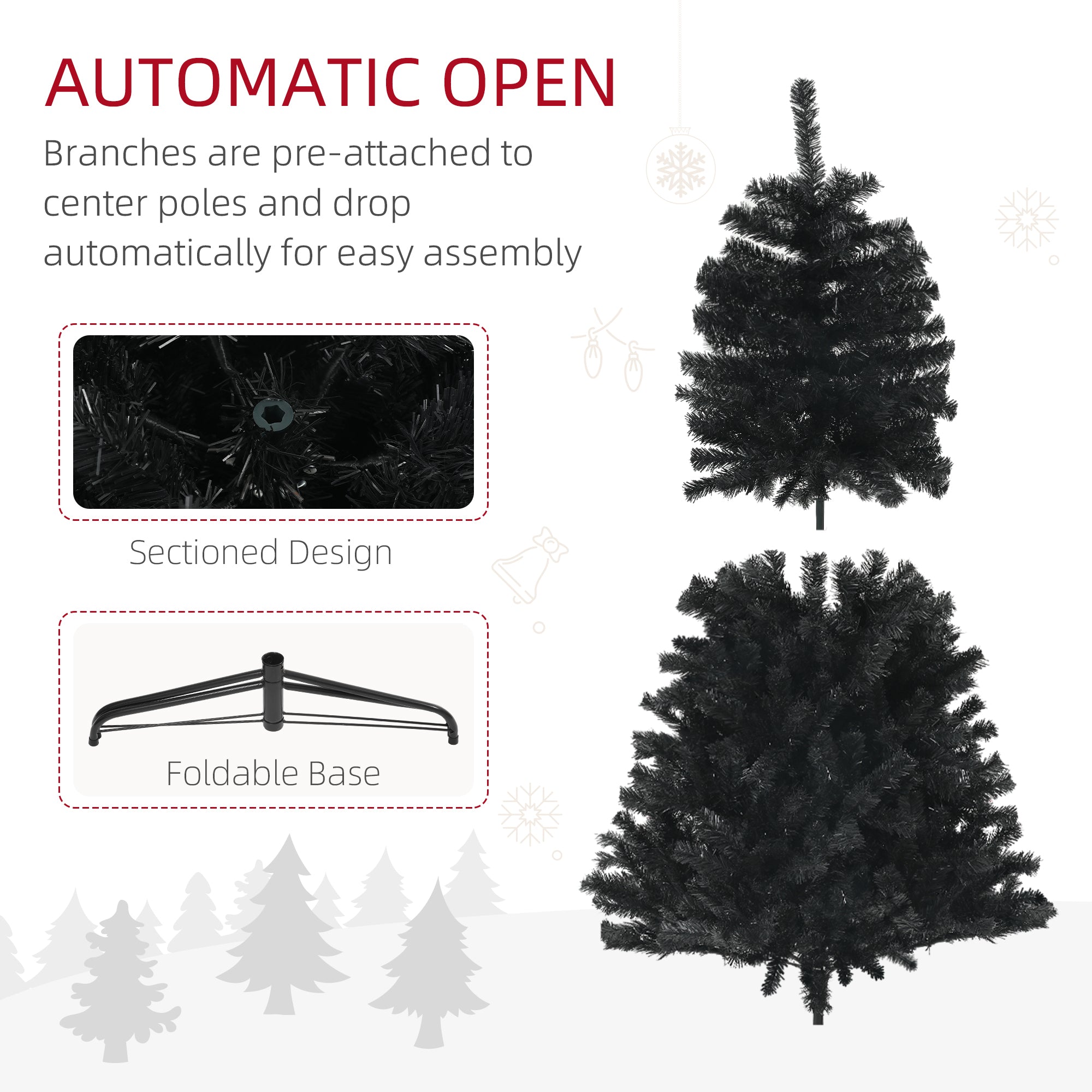 5ft Artificial Christmas Trees with Auto Open and Steel Base, Black Artificial Christmas Trees   at Gallery Canada