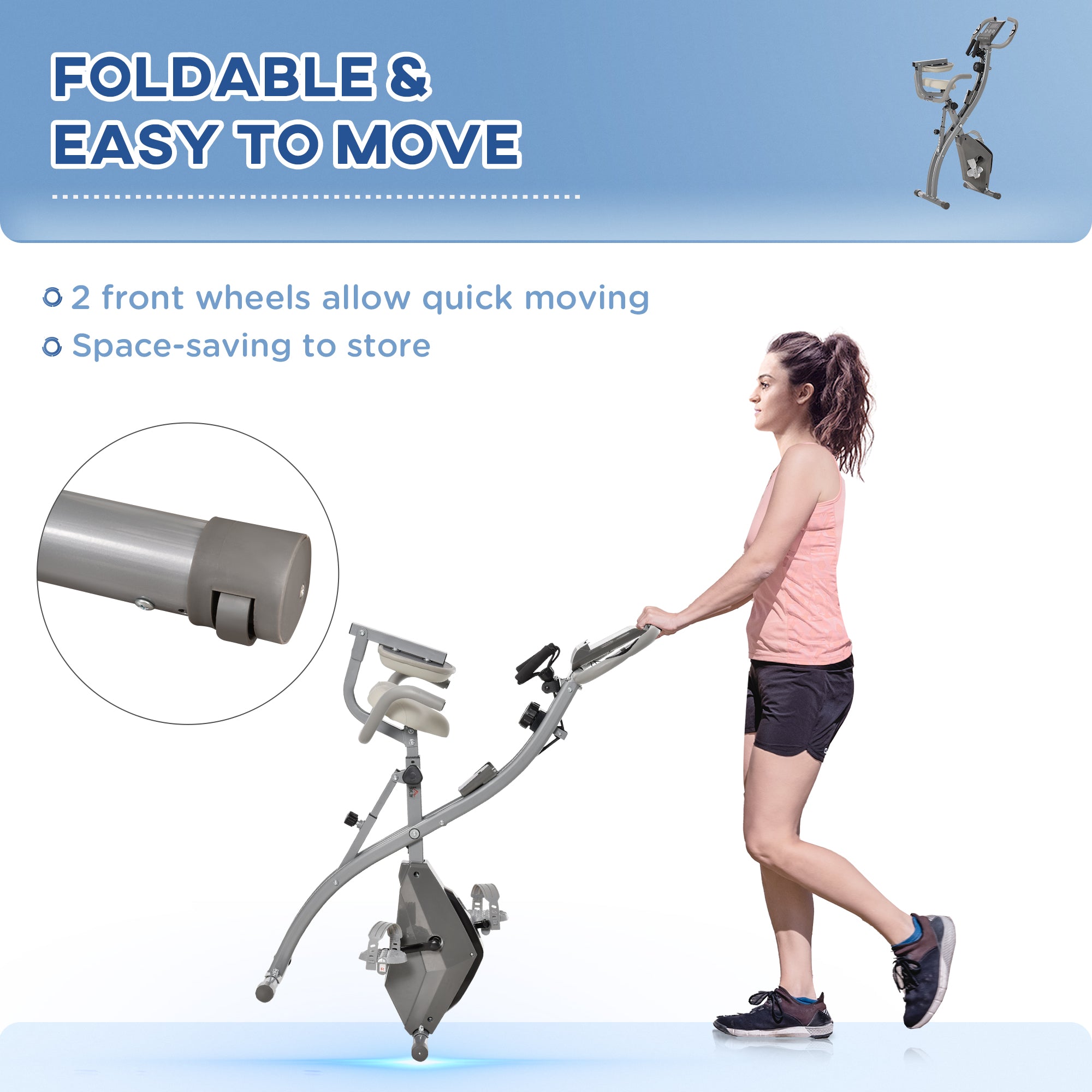 3 in 1 Folding Exercise Bike, Foldable Stationary Bike with 8-Level Magnetic Resistance, Adjustable Seat, Grey Exercise & Stationary Bikes at Gallery Canada