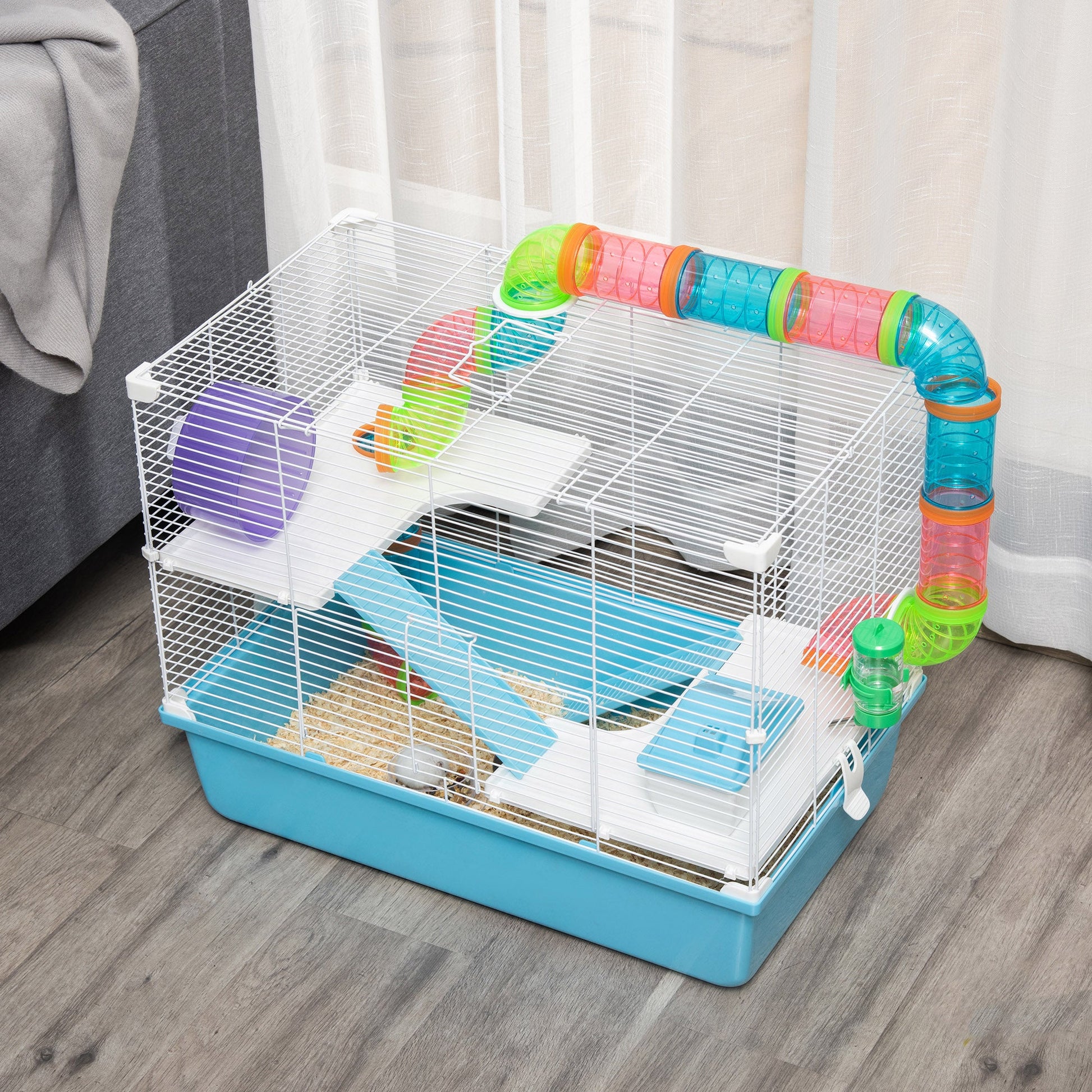 3-Tier Large Toy-Filled Steel Small Animal Cage, Includes Exercise Wheel, Water Bottle, Food Dish, Light Blue Hamster Cages   at Gallery Canada