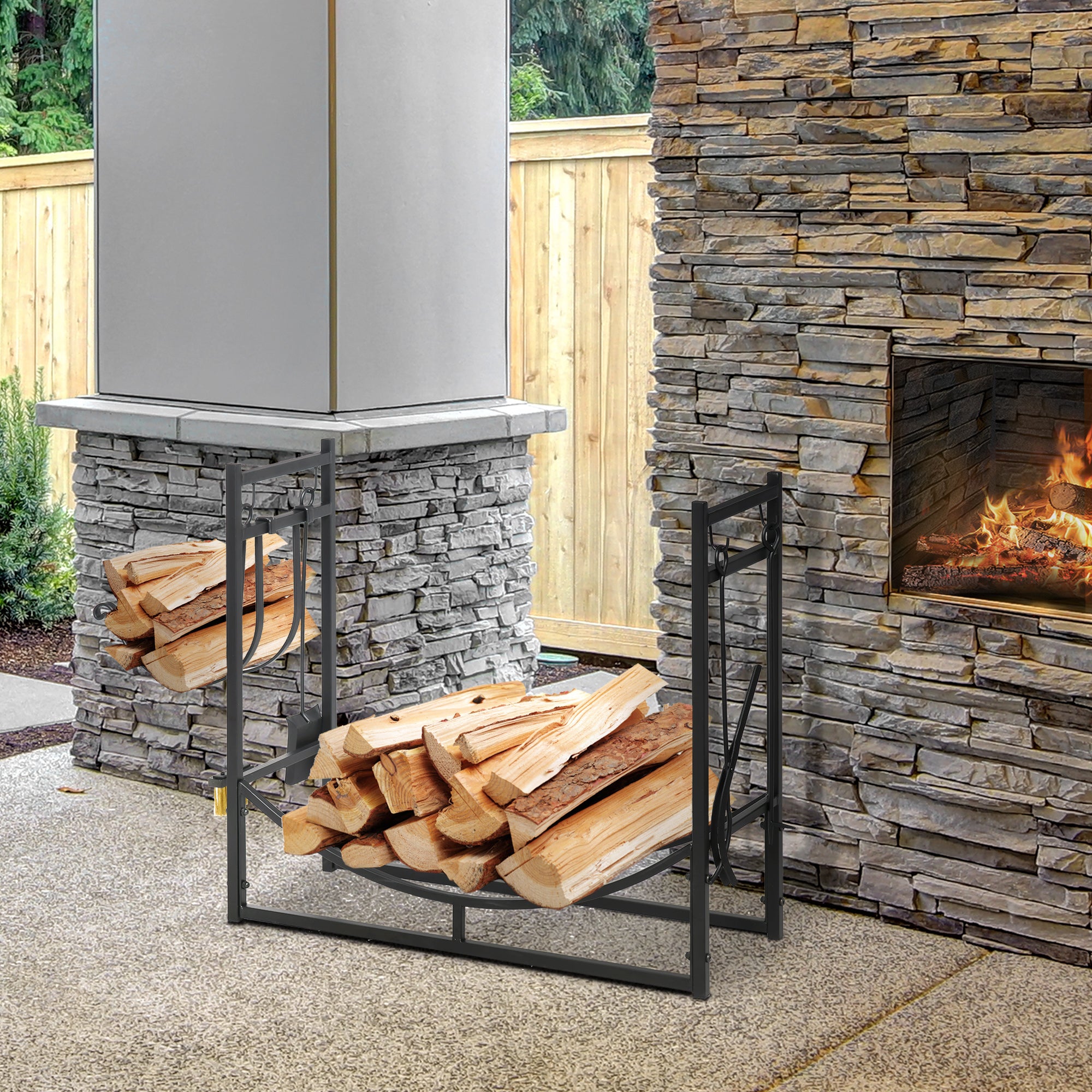 2-Tier Firewood Log Rack with 4 Tools 33