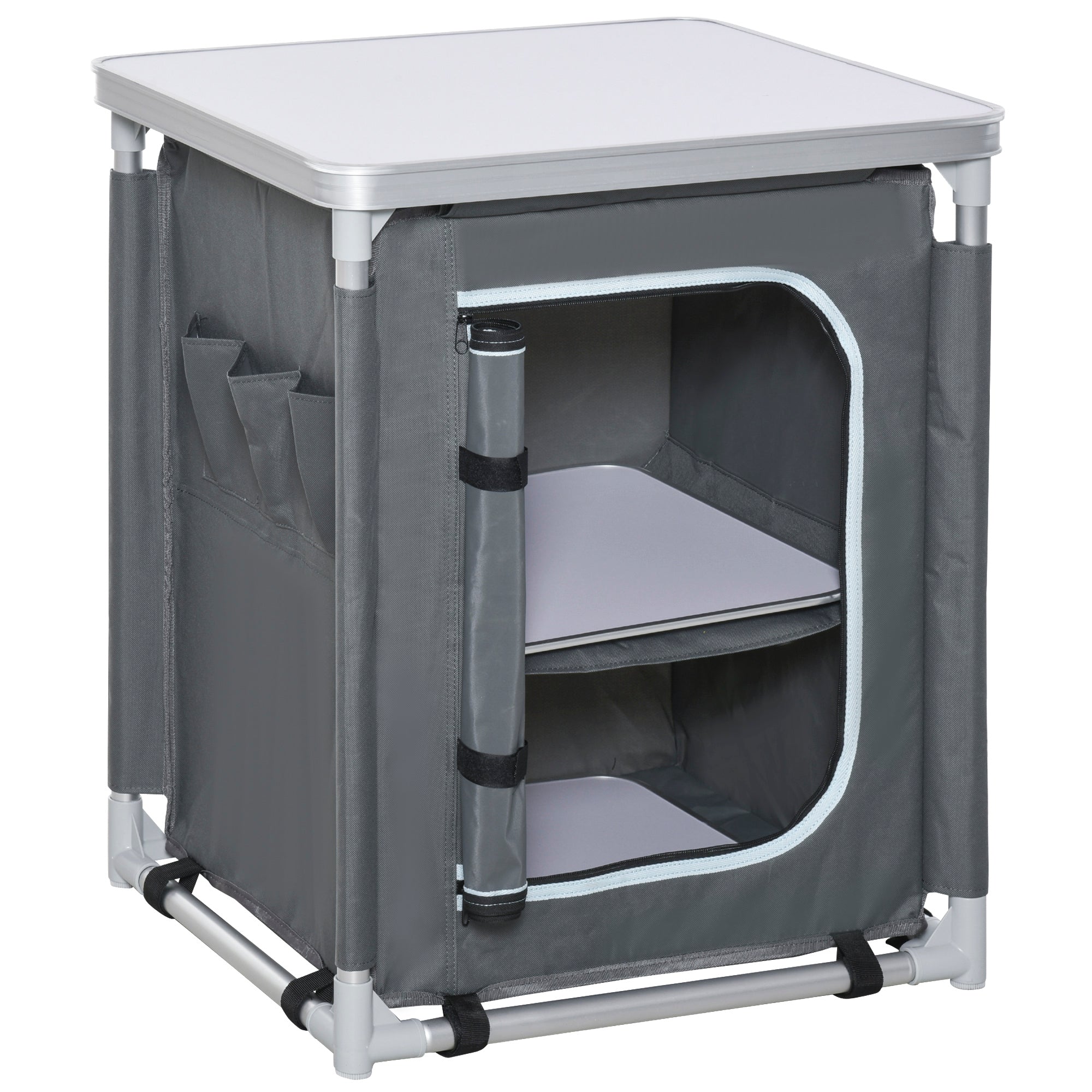 Camping Kitchen Station, Aluminum Camping Table Cook Cupboard with 2-Shelf and Carrying Bag for BBQ Party Picnics, Grey Picnic Tables & Camping Chairs at Gallery Canada