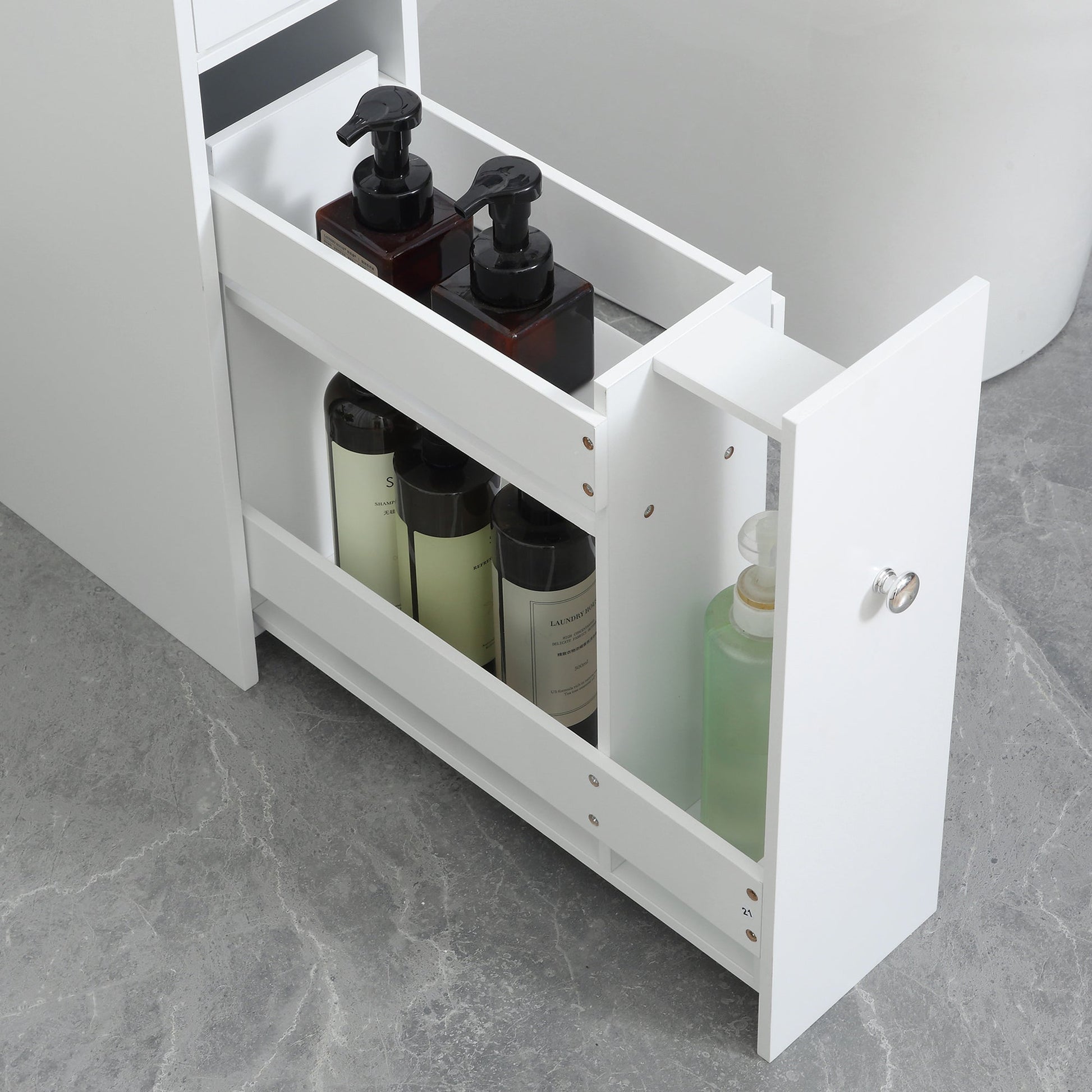 Small Bathroom Storage Cabinet, Space Saving Toilet Paper Cabinet, Narrow Bathroom Cabinet with Drawers and Hidden Storage, White Bathroom Cabinets   at Gallery Canada