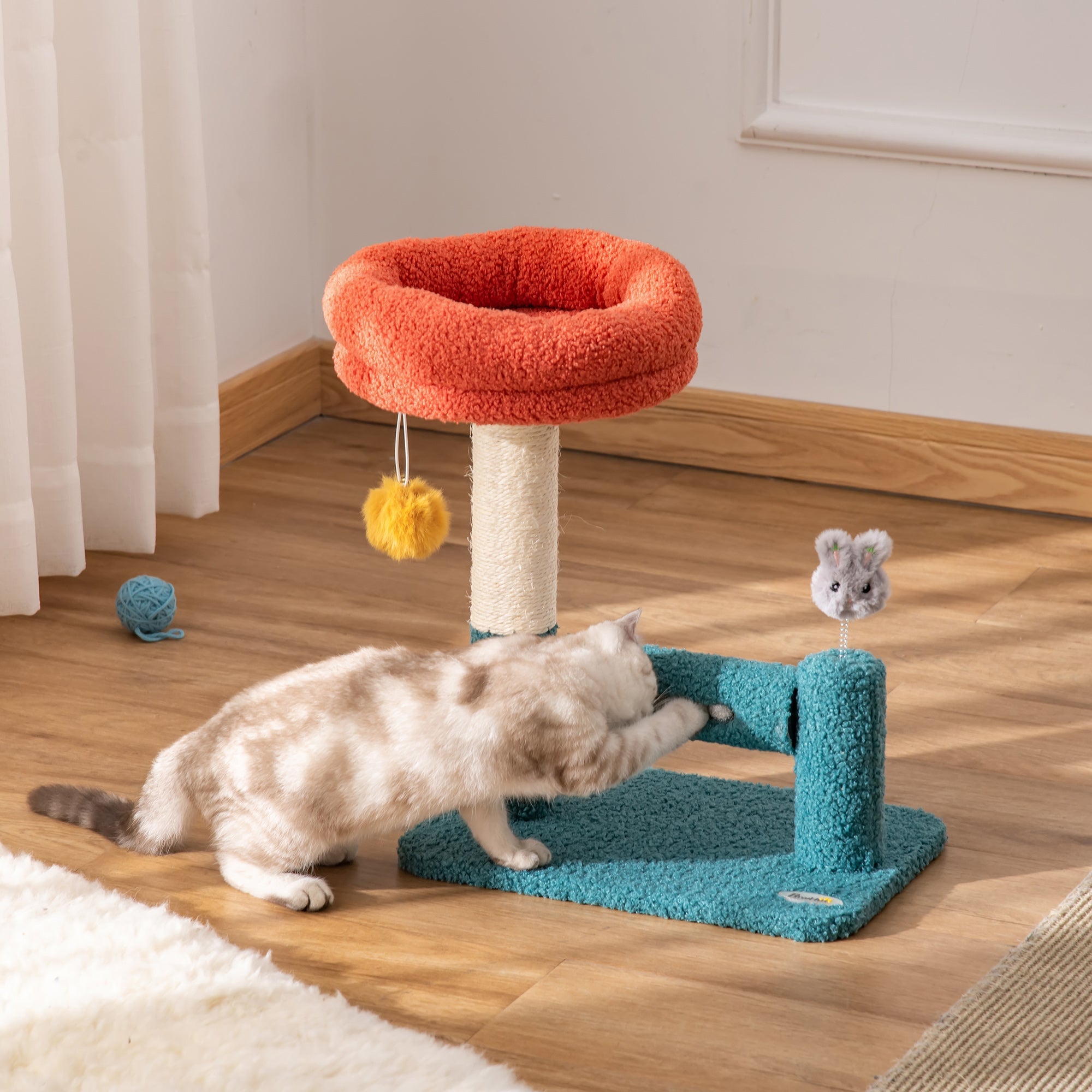 Cat Tree Scratching with Removable Bed Scratching Post Interactive Kitten Toy Dangling Ball Spring Roller Bell Blue Orange Cat Posts   at Gallery Canada