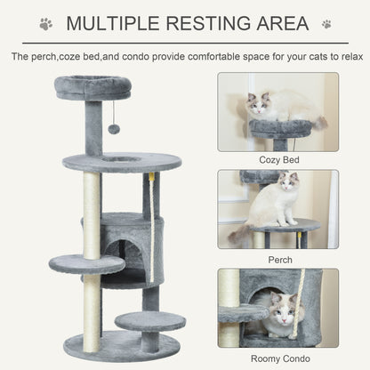 41" Cat Tree Tower Activity Center with Condo, Scratching Posts and Hanging Toys, Dark Grey Cat Towers   at Gallery Canada