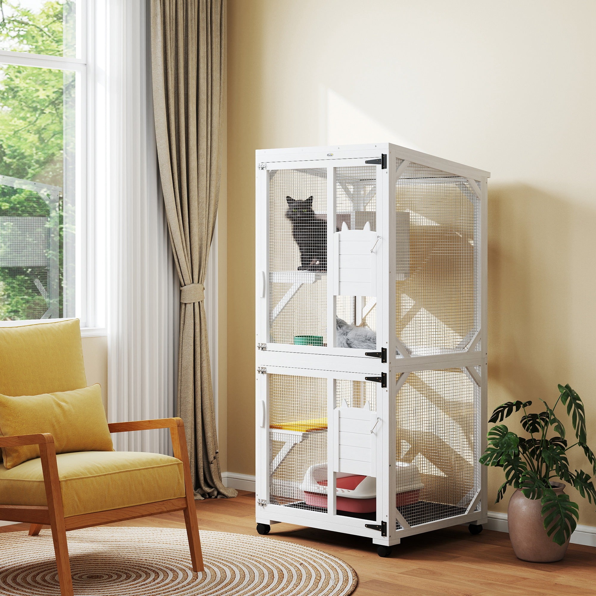 Catio Outdoor, Elevated Design, with Wheels, Resting Box, Water-Resistant, Multi Platforms, White Outdoor Cat Enclosures at Gallery Canada