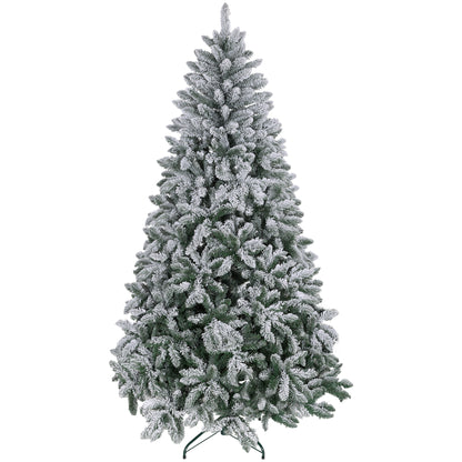 7 Foot Artificial Flocked Christmas Tree with Snow, Metal Stand, Hinged Xmas Tree for Home Office Holiday Flocked Christmas Trees   at Gallery Canada