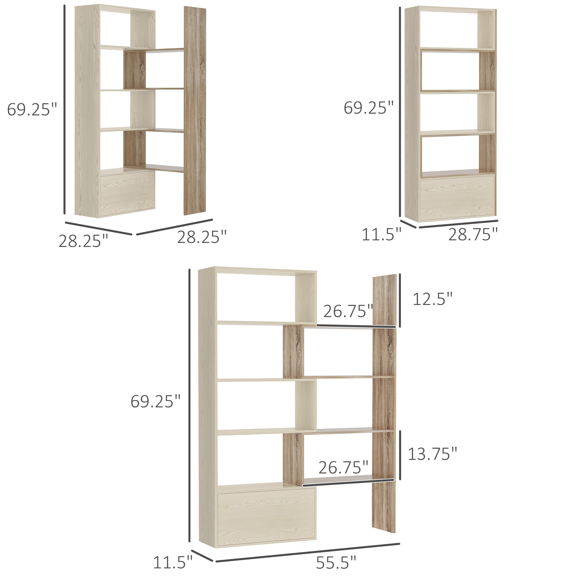 Bookcase with Rotating Storage Shelf, Multifunction Bookshelf, Space Saving Design for Home Office, White Oak Display Bookshelves   at Gallery Canada