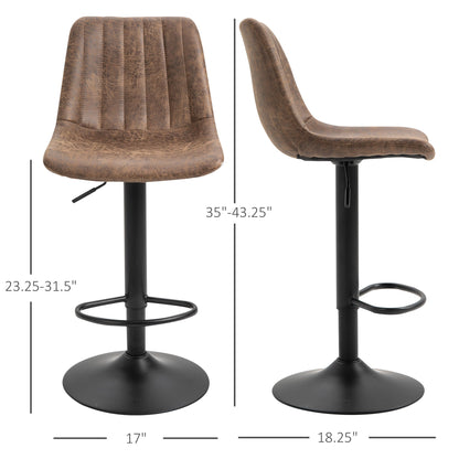 Adjustable Bar Stools Set of 2, Microfiber Swivel Barstools with Back and Footrest, Upholstered Bar Chairs for Kitchen, Dining Room, Home Pub, Brown Bar Stools   at Gallery Canada
