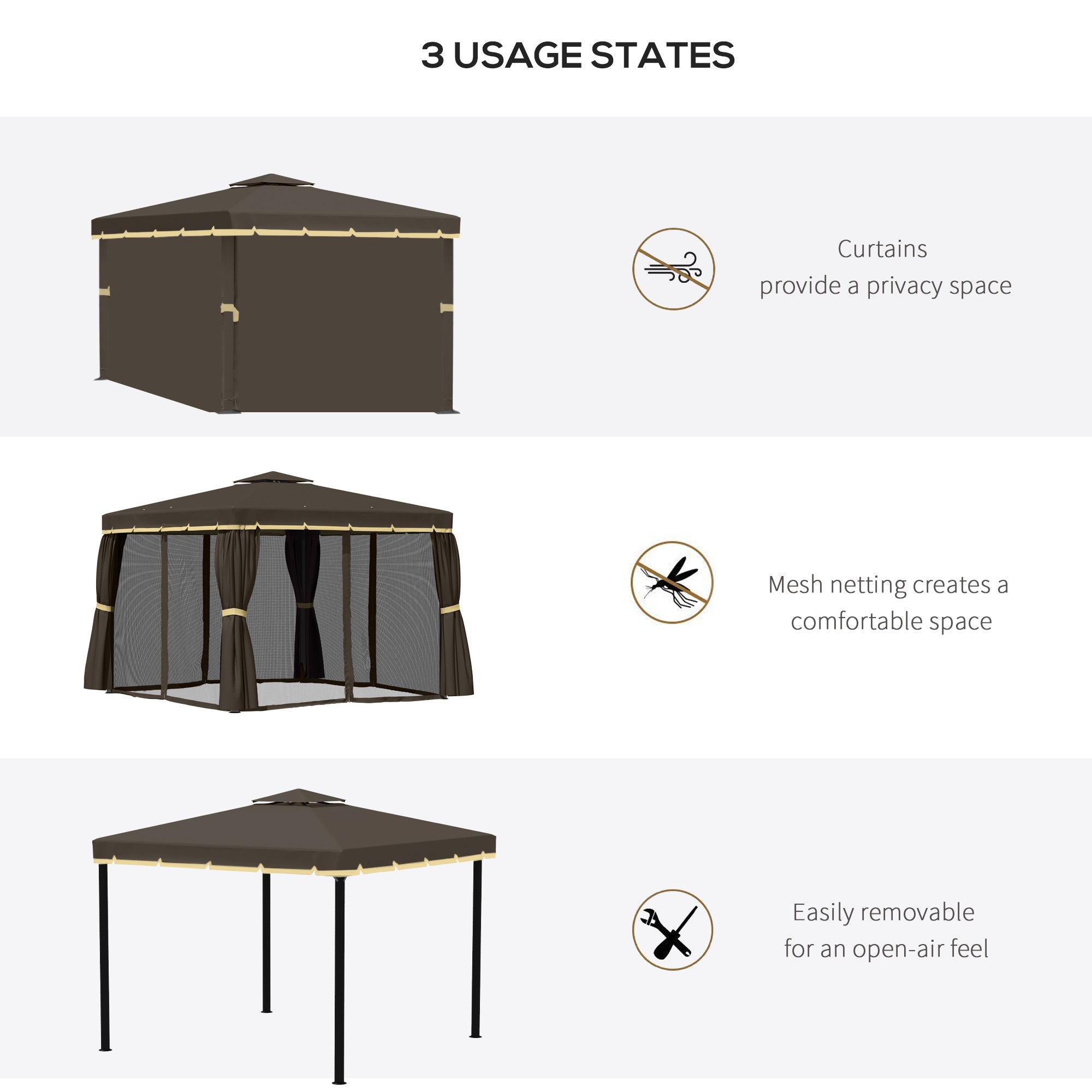 10' x 10' 2-Tier Outdoor Gazebo Canopy Tent with Zippered Mesh Sidewalls, Aluminum Frame for Patio, Backyard, Coffee Gazebos at Gallery Canada