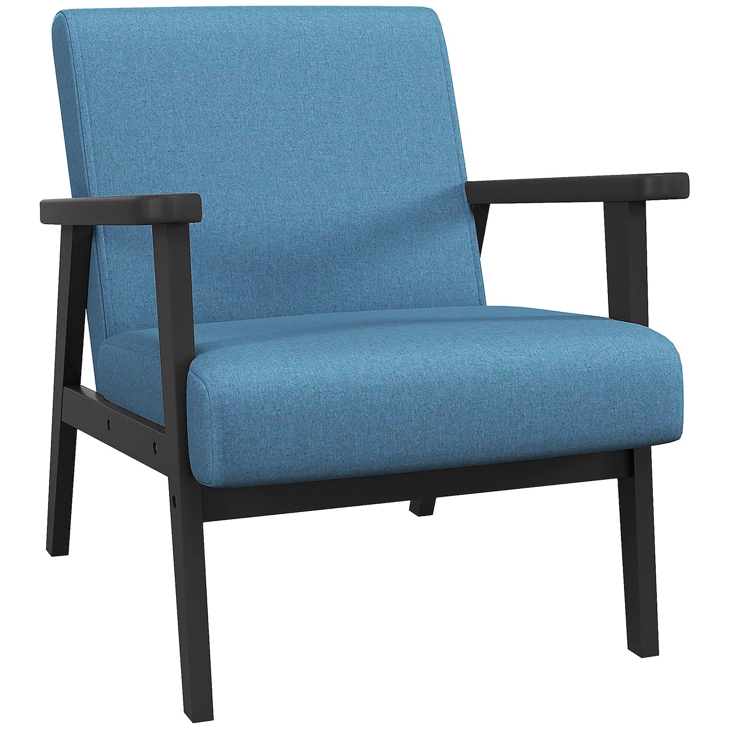 Mid-Century Modern Accent Chair Retro Fabric Armchair Wooden Arm Upholstered Lounge Chair for Living Room Blue Accent Chairs   at Gallery Canada