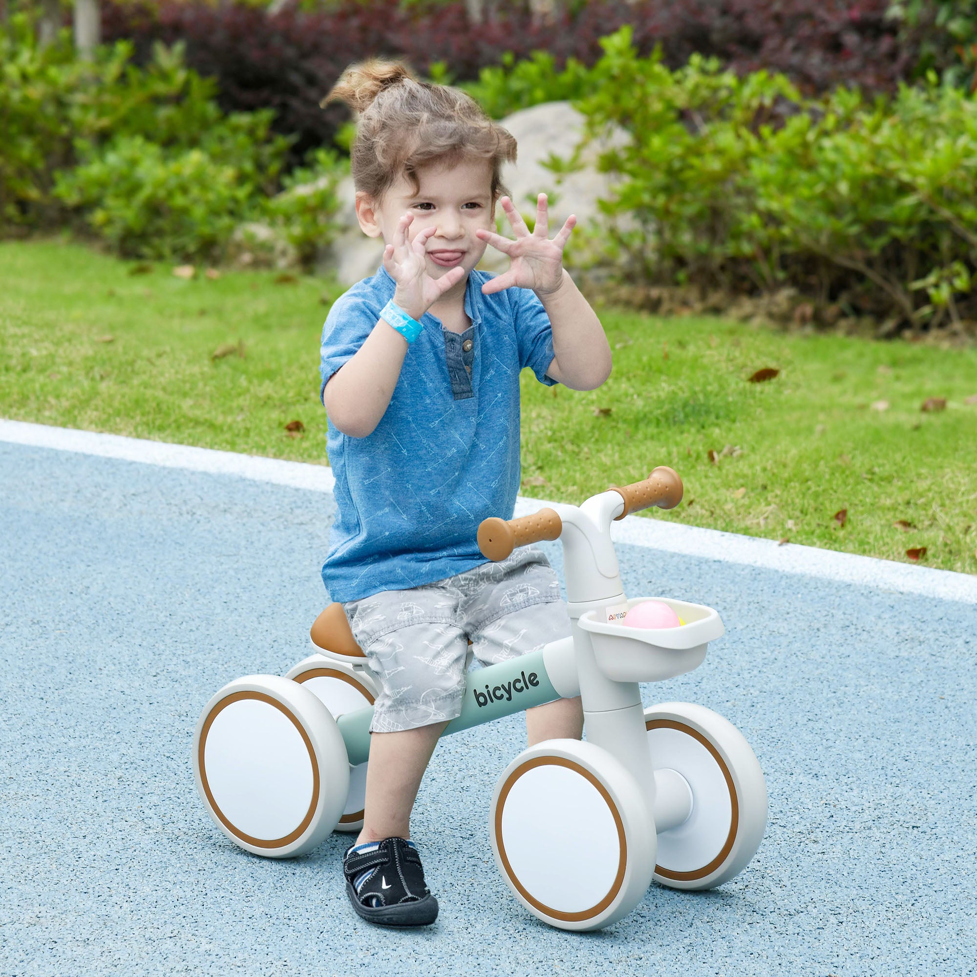Toddler Balance Bike for 12–36 Months with Adjustable Seat, Removable Basket, 4 Silent Wheels, Green Riding & Rocking Toys at Gallery Canada