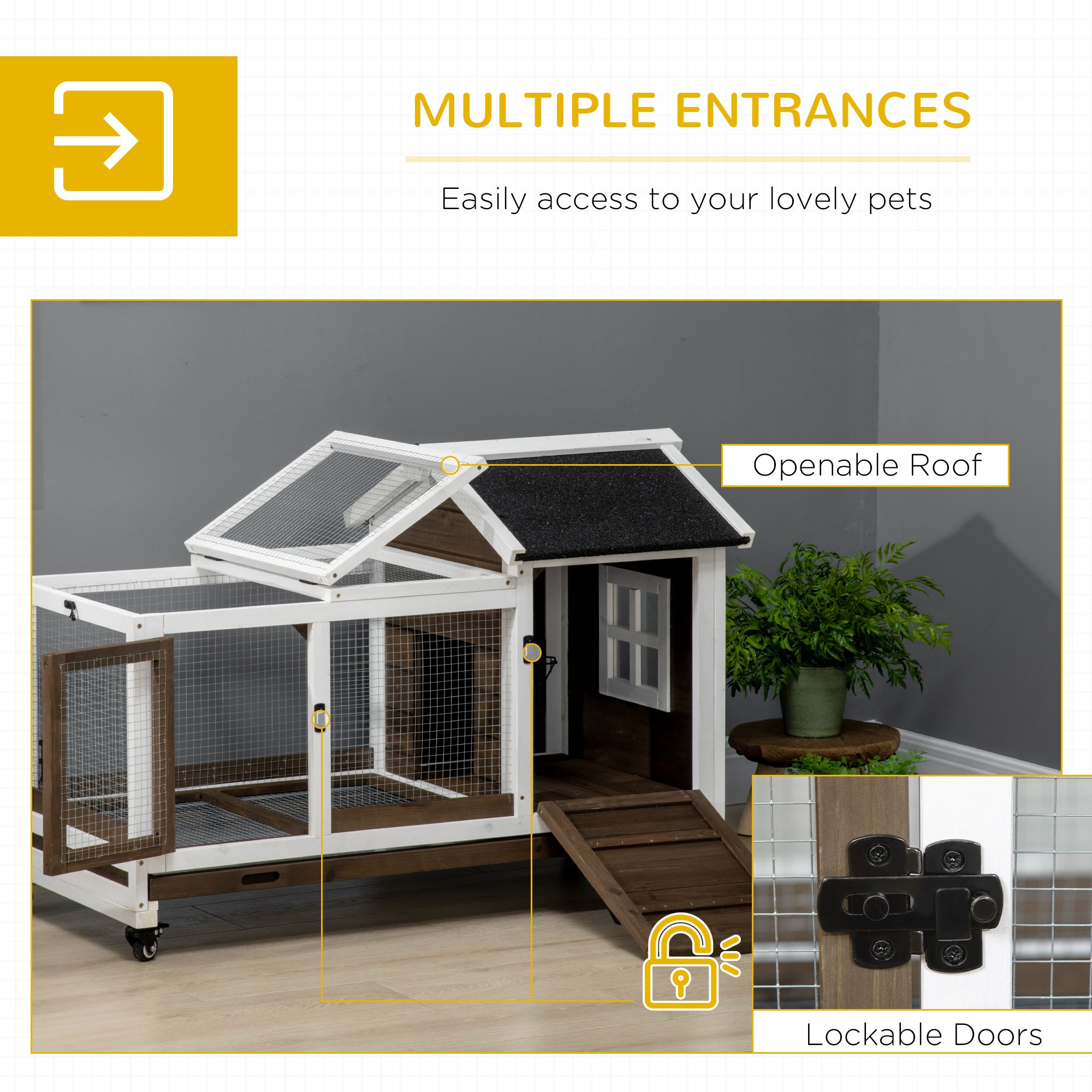 Rabbit Cage with Wheels, Ramp, Run, Tray for Indoor Outdoor, Suitable for Rabbit, Guinea Pig, Coffee Rabbit Hutch at Gallery Canada