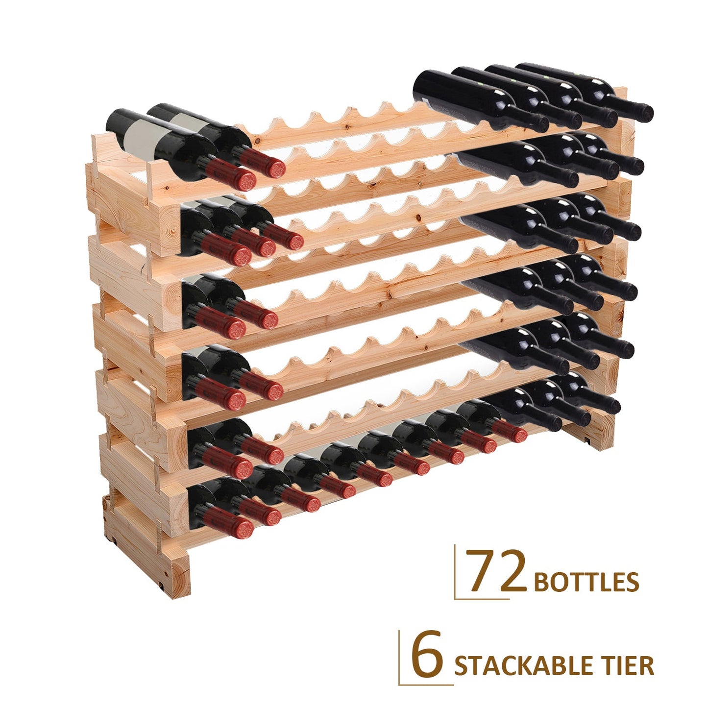 72 Bottle Wine Rack Wood Wine Rack Holder 6 Tier Bottle Shelves, Natural Wine Racks   at Gallery Canada