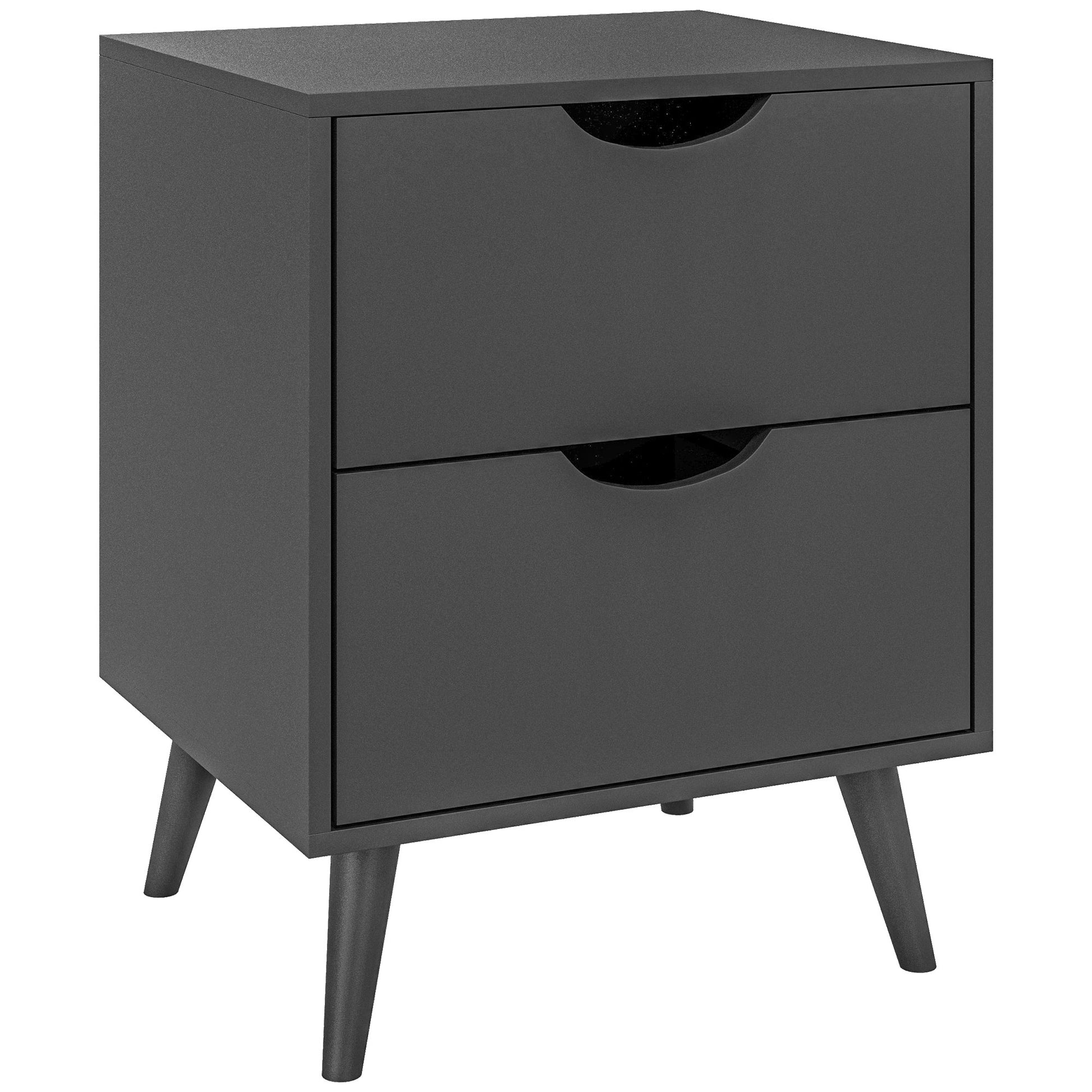 Modern Bedside Table, Nightstand with 2 Drawers and Pine Wood Legs for Bedroom, Living Room, Black Bedside Tables   at Gallery Canada