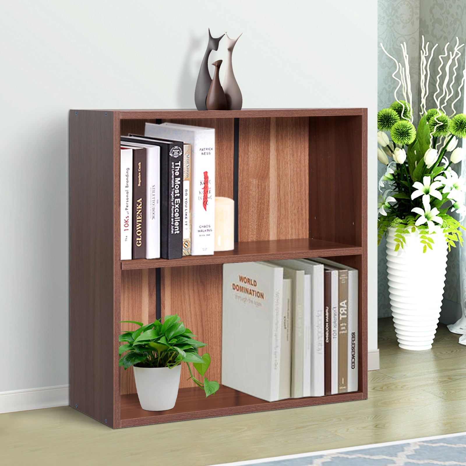 Wood Small Bookshelf 2 Tier Storage Rack Chest Unit Home Office Furniture Walnut Small Bookshelves   at Gallery Canada