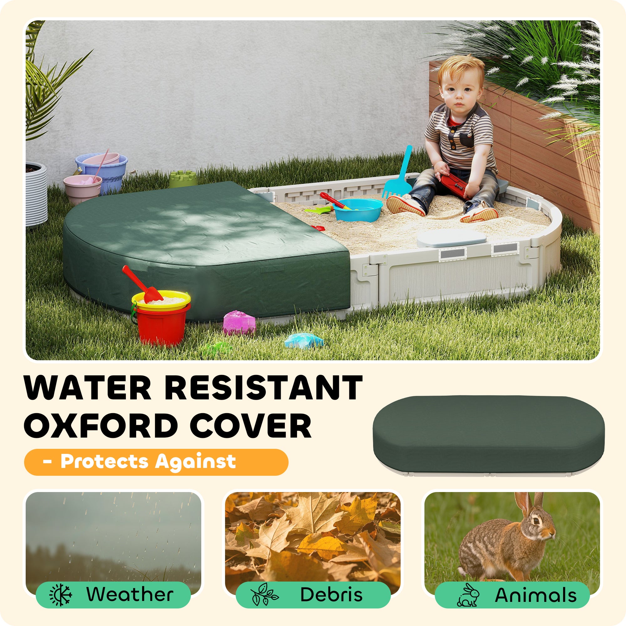 Kids Sandbox with Cover, Seat, Sandbox Outdoor for Backyard, Cream White Sandboxes & Accessories at Gallery Canada