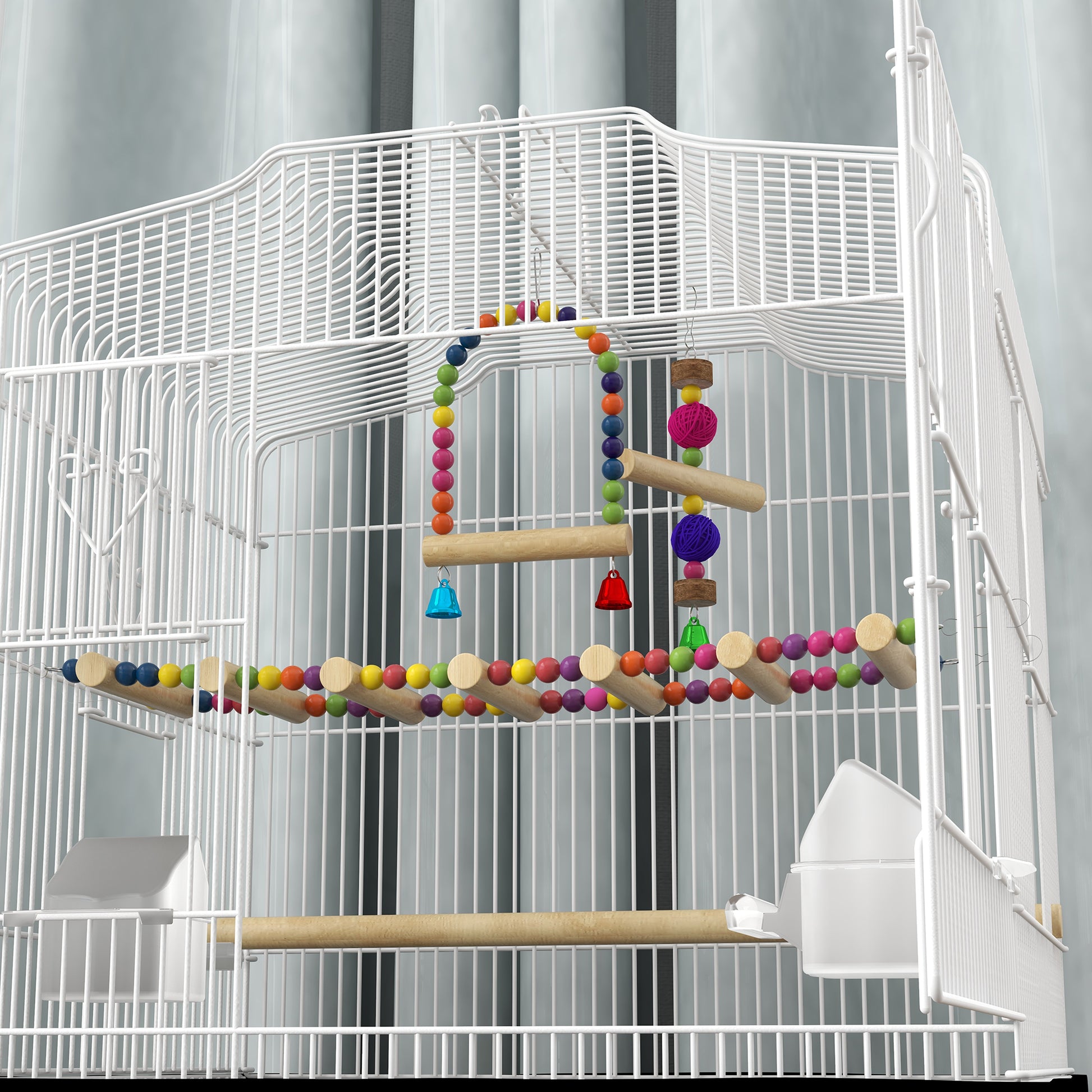 36" Bird Cage with Accessories, Handle, Mesh Cover, Tray, White Bird Cages   at Gallery Canada