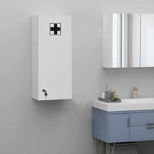 Wall Mount Medicine Cabinet, 5-tier Lockable Bathroom Cabinet with 2 Keys and Adjustable Shelves, White