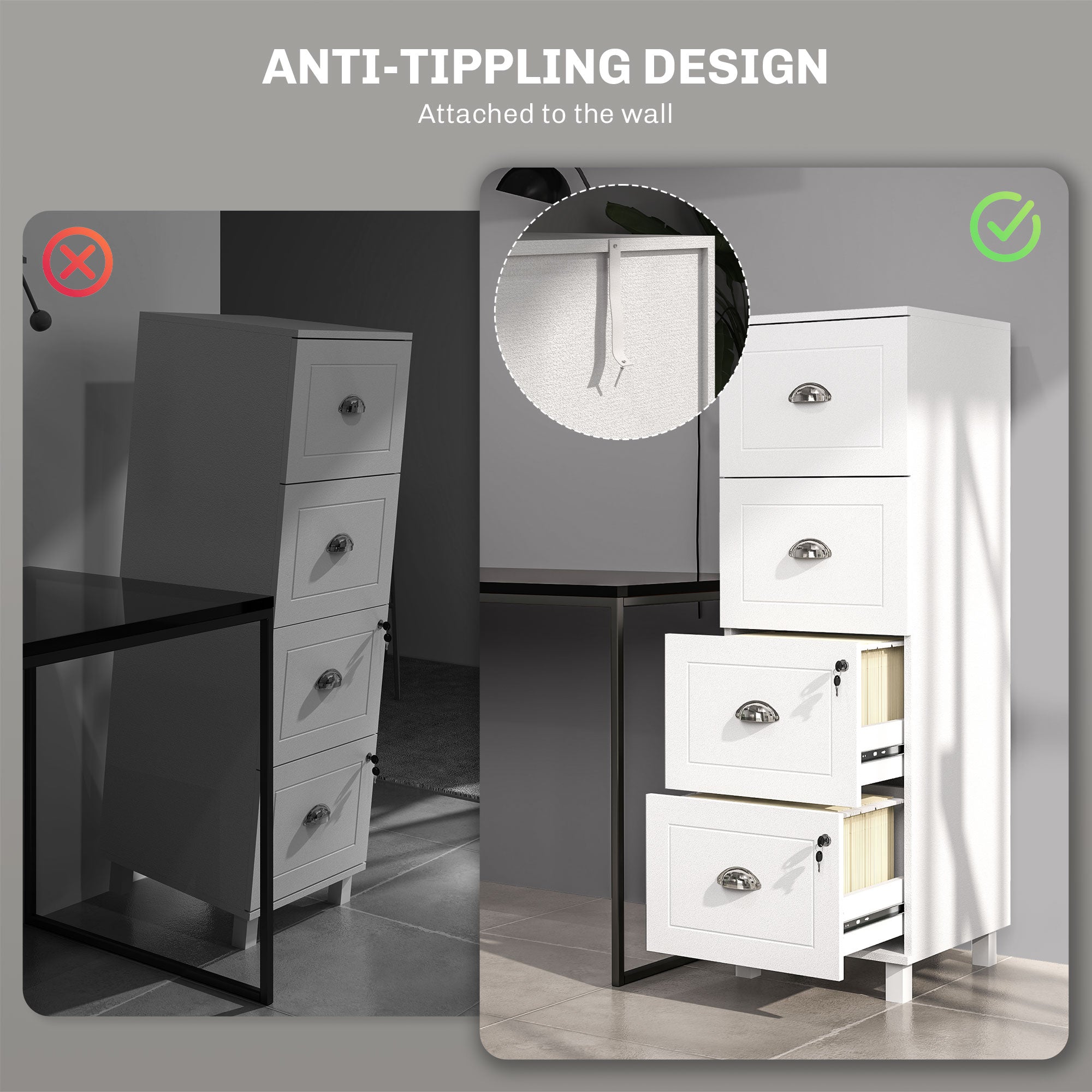 4 Drawer File Cabinet with Lock, Office Filing Cabinet, A4 Letter Size, Hanging File Folders, White Office Cabinets & Cupboards at Gallery Canada