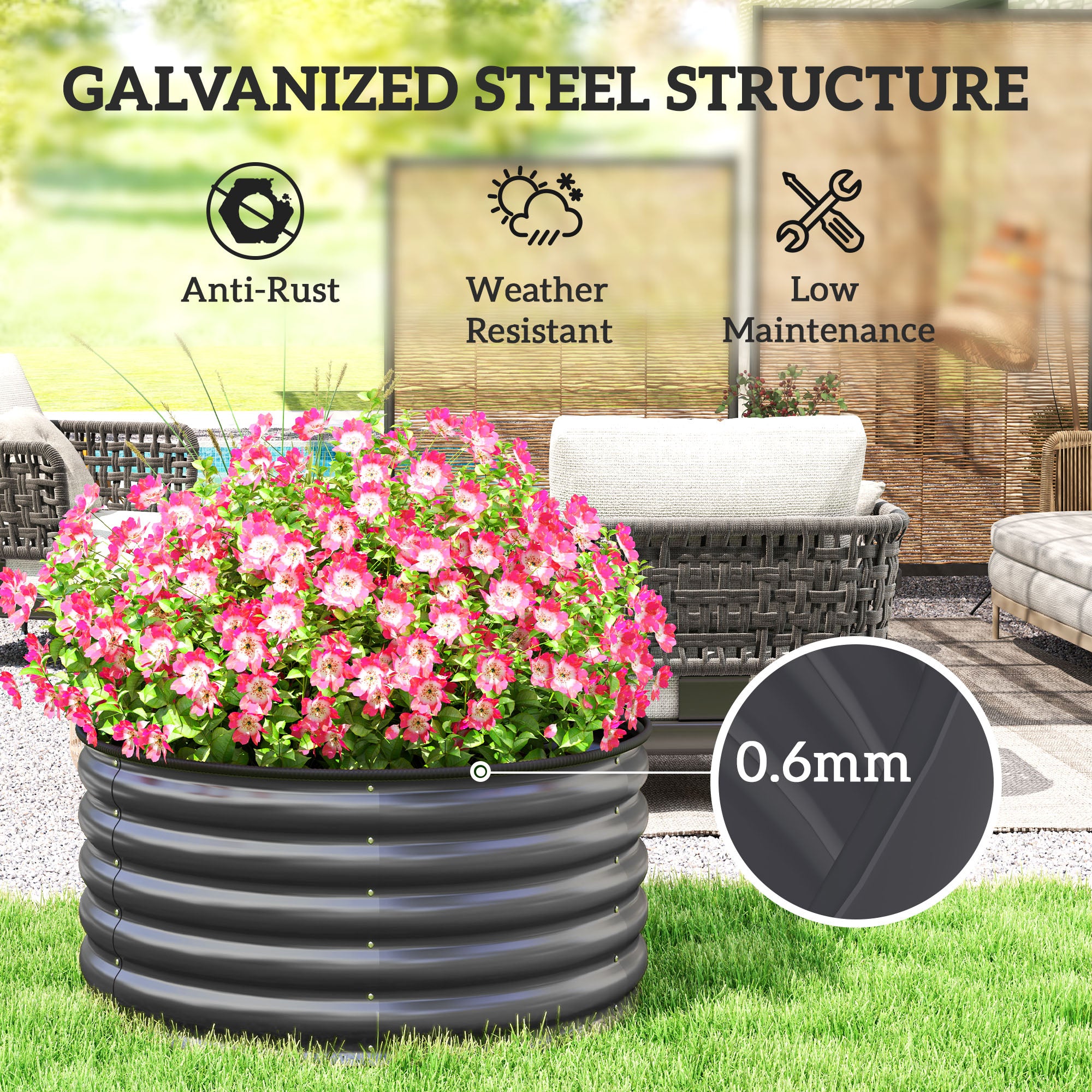 Galvanized Raised Flower Bed, 3 x 3 x 1.5 ft Outdoor Metal Raised Bed with Safety Edging and Gloves, Dark Grey Raised Garden Beds at Gallery Canada