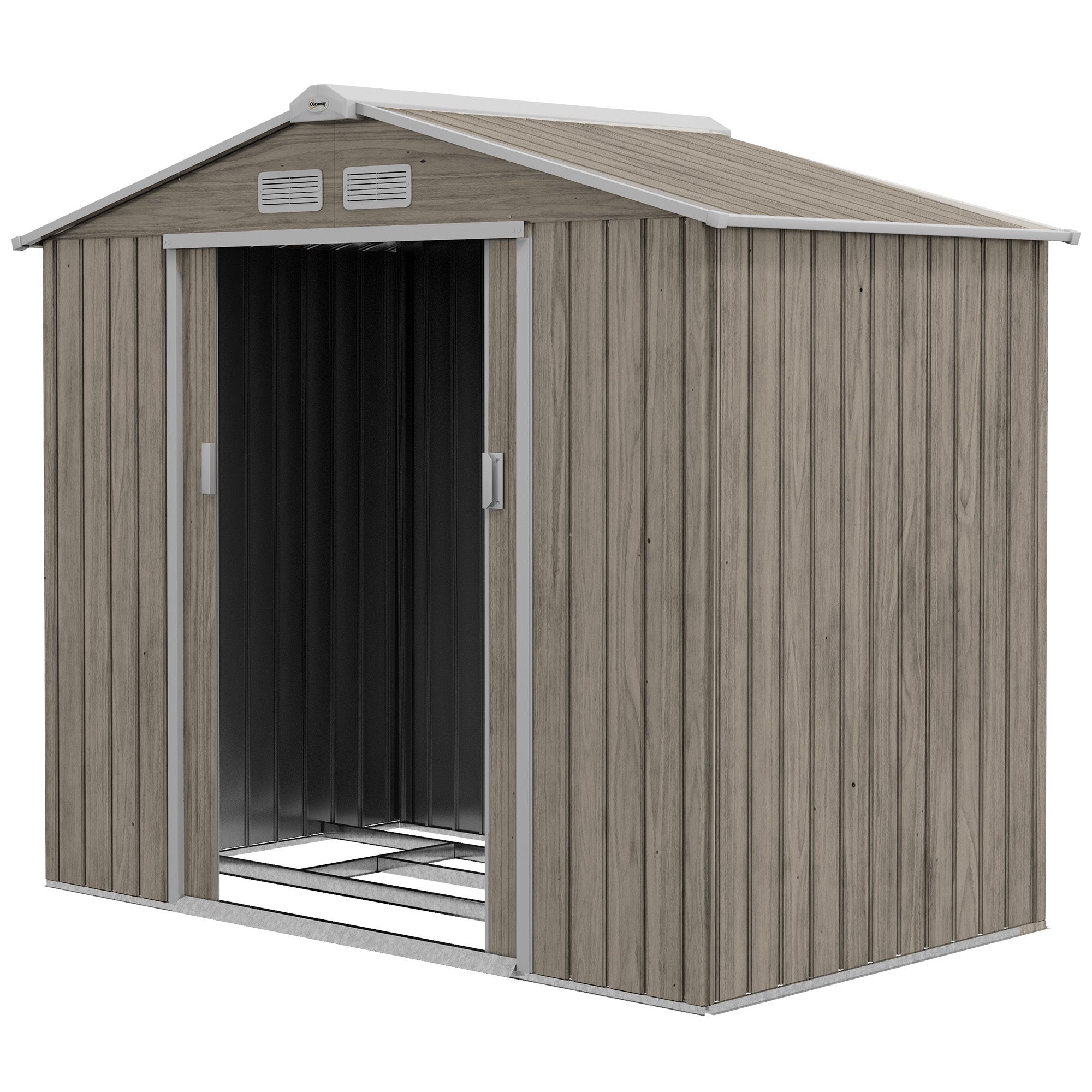 7' x 4' x 6' Garden Storage Shed Outdoor Patio Metal Tool Storage House w/ Foundation Kit and Double Doors Light Brown Sheds Distressed Light Brown at Gallery Canada