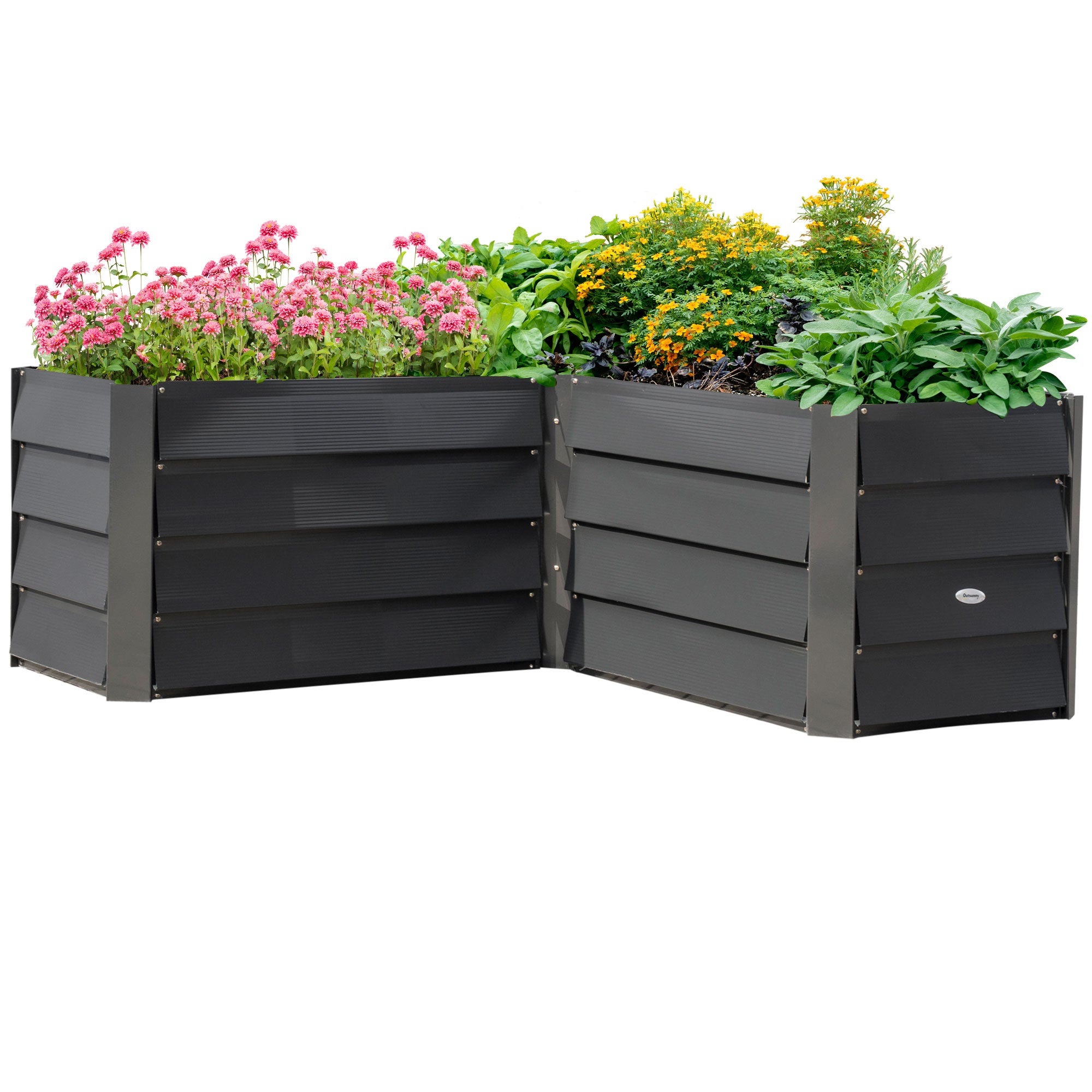 45" x 45" x 17" L-Shaped Galvanized Steel Raised Garden Bed for Vegetables, Flowers, Herbs, Dark Grey Raised Garden Beds Dark Grey at Gallery Canada