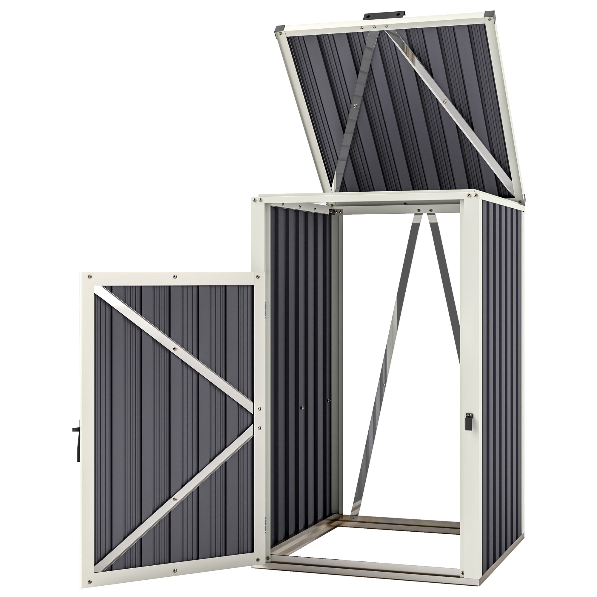 Single Garbage Bin Shed, Lockable Outdoor Storage Shed with Openable Lid, Galvanized Frame for Garden Patio, Dark Grey Sheds Dark Grey at Gallery Canada