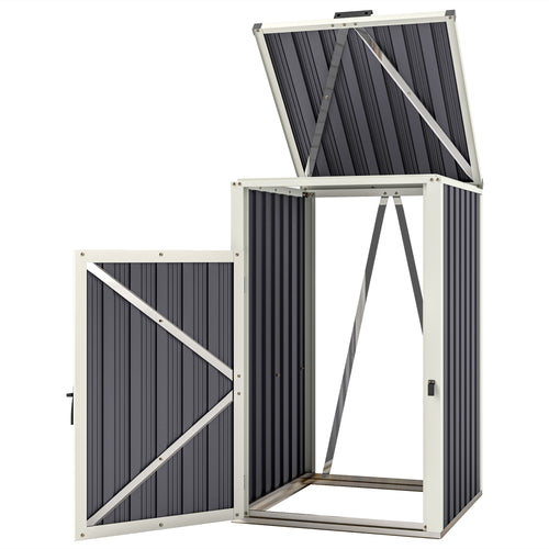 Single Garbage Bin Shed, Lockable Outdoor Storage Shed with Openable Lid, Galvanized Frame for Garden Patio, Dark Grey