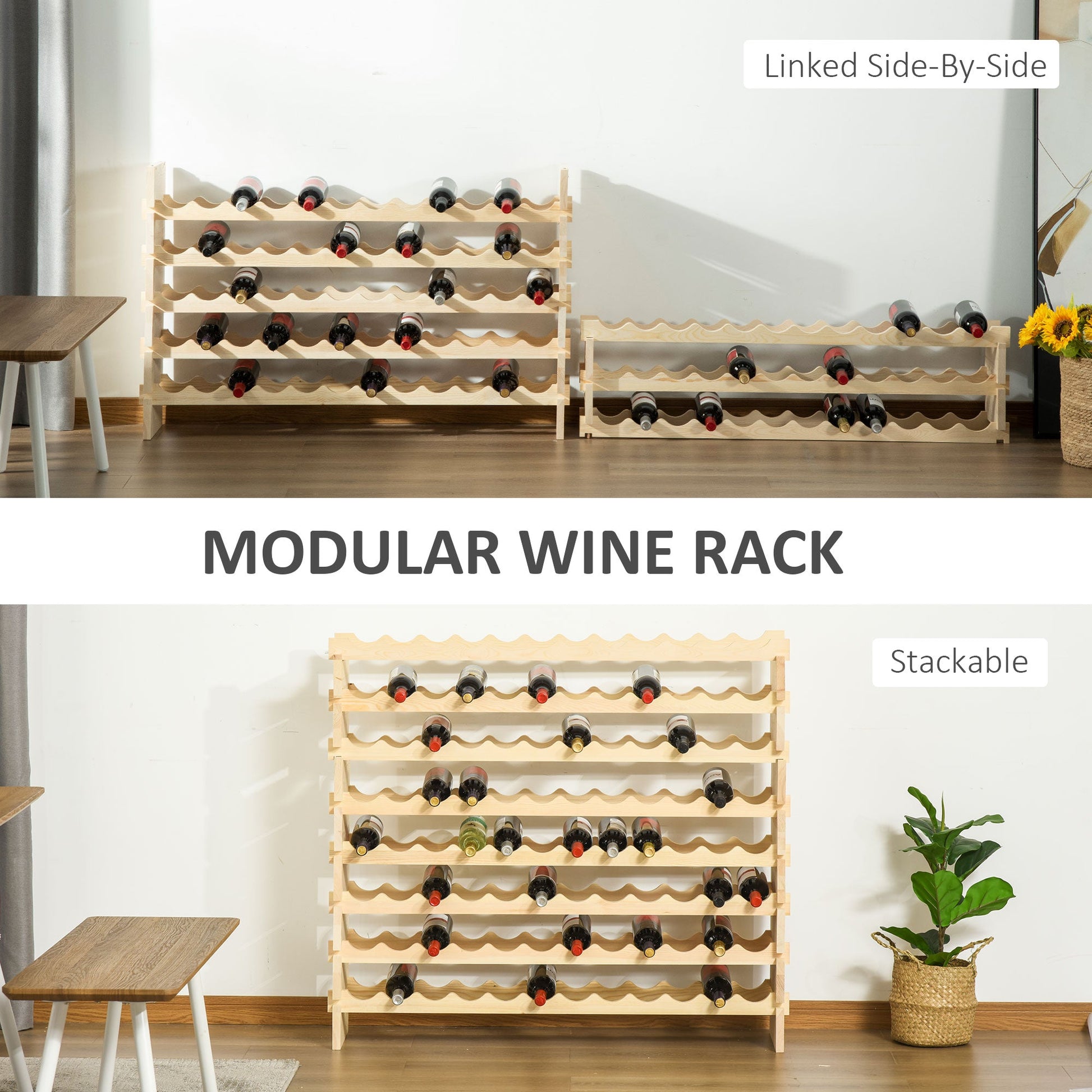 8-Tier Solid Pine Wooden Wine Rack, Stackable Wine Holder Wine Cabinet Free Standing Floor Liquor Storage Shelf, 96-Bottle Wine Racks   at Gallery Canada