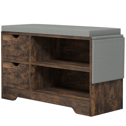 Upholstered Shoe Storage Bench w/ Seat, Entrance Bench w/ Drawer Open Shelves and Pocket for Hallway, Rustic Brown Shoe Storage Cabinets & Racks   at Gallery Canada