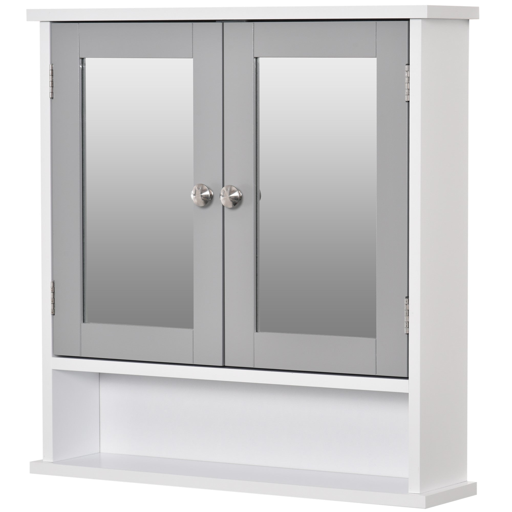 Medicine Cabinet, Wall-Mounted Bathroom Mirror Cabinet with Double Doors, Open Shelf, and Adjustable Shelf, Modern Bathroom Wall Cabinet, White and Grey Mirror Medicine Cabinets at Gallery Canada