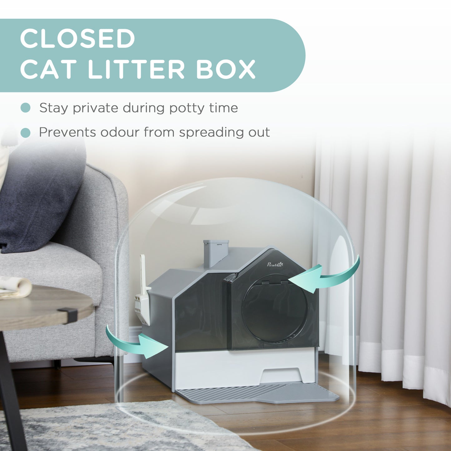 Hooded Cat Litter Box with Lid, Pull-Out Drawer, Handle, Scoop, Deodorizer Packs for Odor Control &; Easy-Clean, Grey Cat Litter Box Enclosures at Gallery Canada