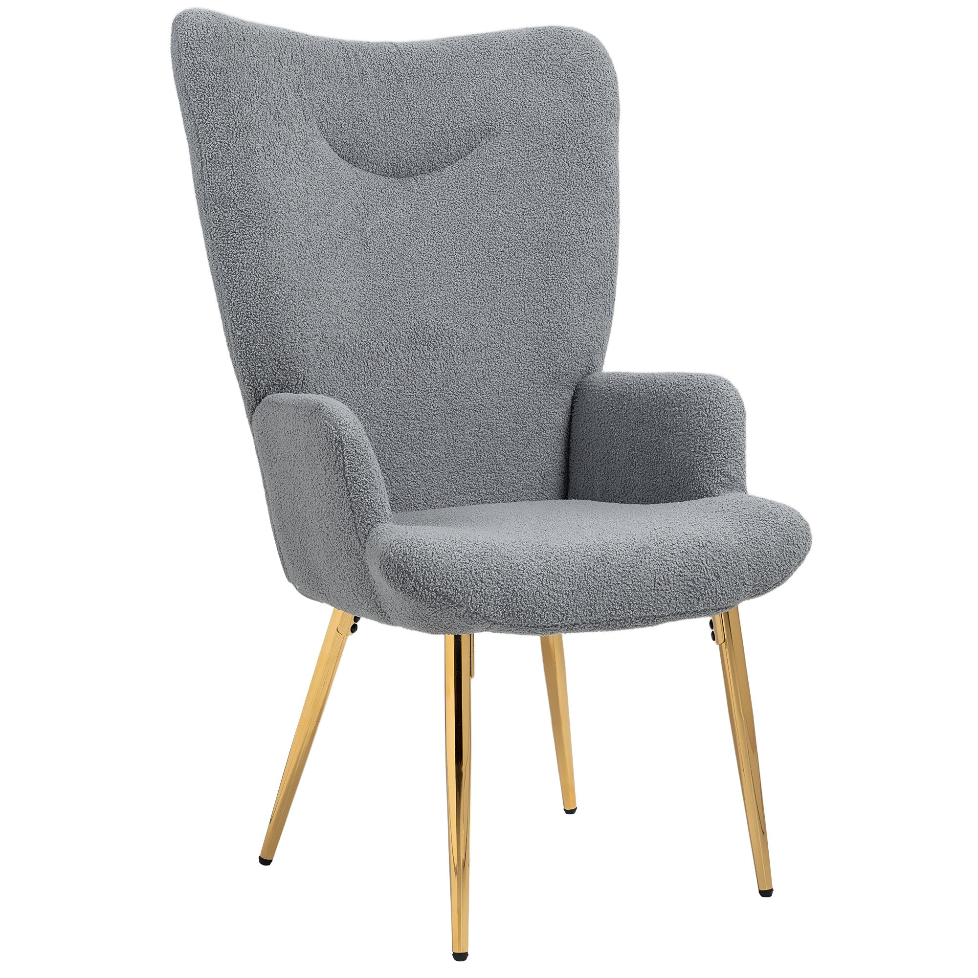 Modern Accent Armchair, Sherpa Boucle Lounge Chair with Metal Legs for Living Room, Bedroom, Grey Accent Chairs at Gallery Canada