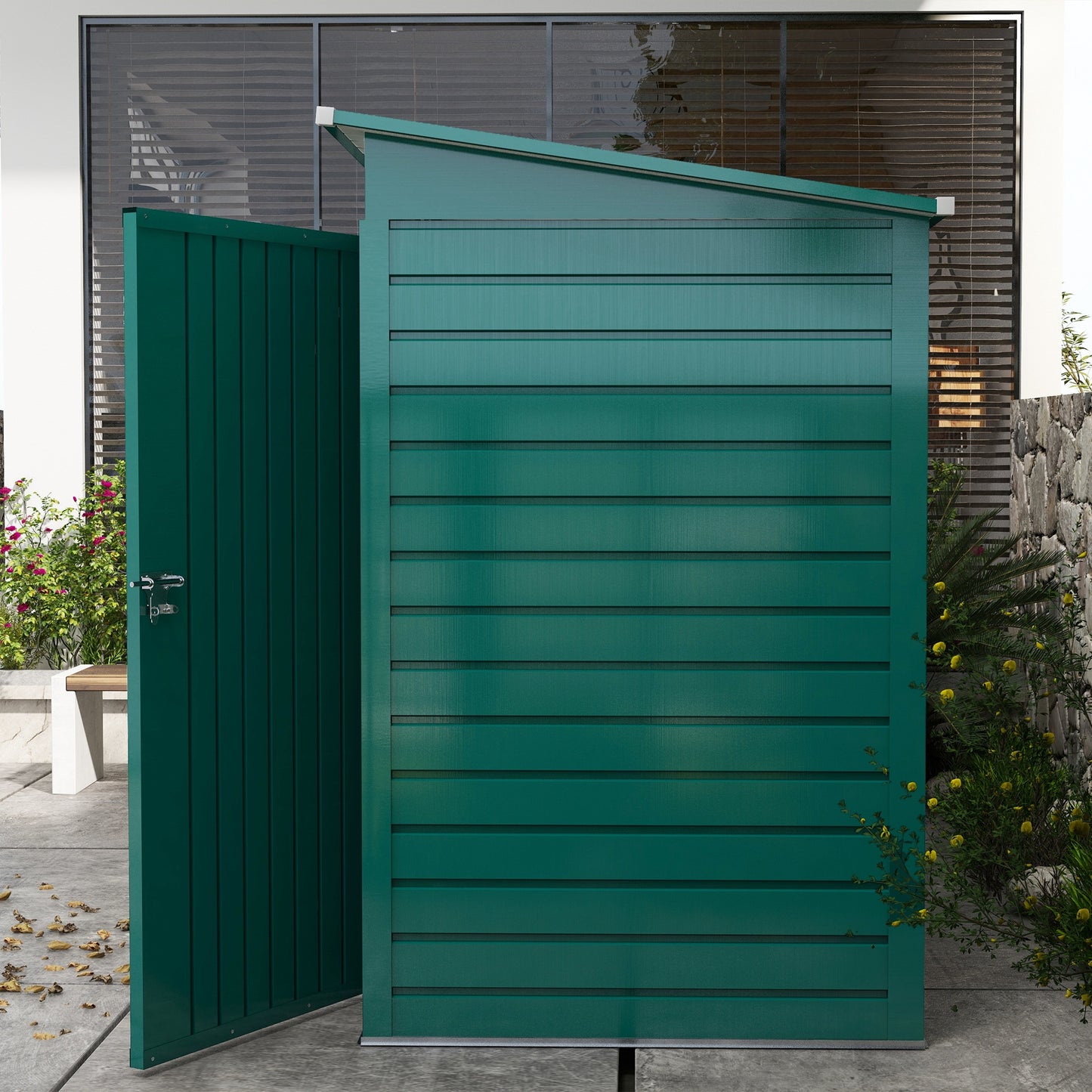 8 x 4FT Galvanized Garden Storage Shed, Metal Outdoor Shed with Double Doors and 2 Vents, Green Sheds   at Gallery Canada