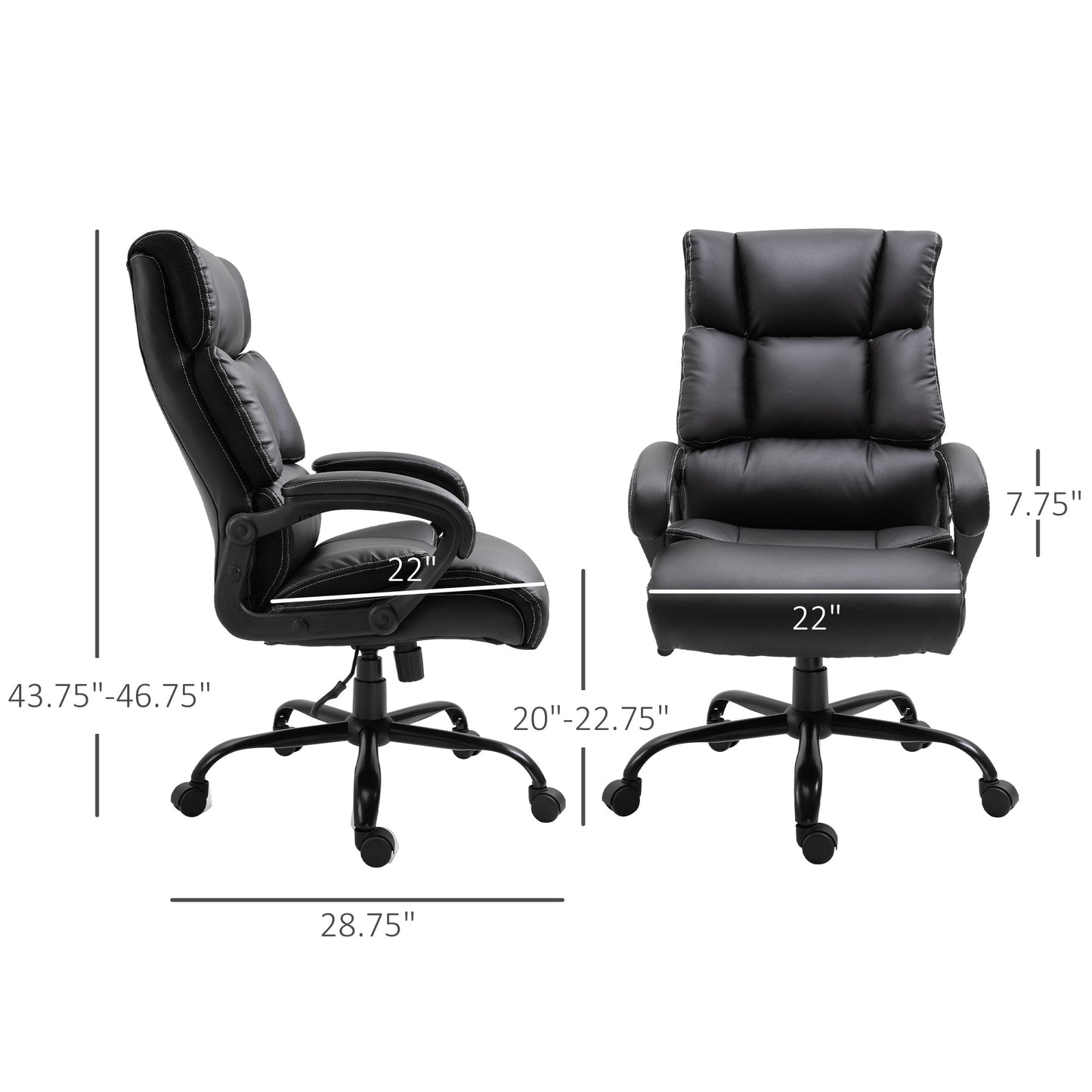 Ergonomic Heavy-Duty Office Chair with Adjustable Height, PU Leather, Rocker, 360° Swivel, 400lbs Capacity, Black Executive & Manager Chairs   at Gallery Canada