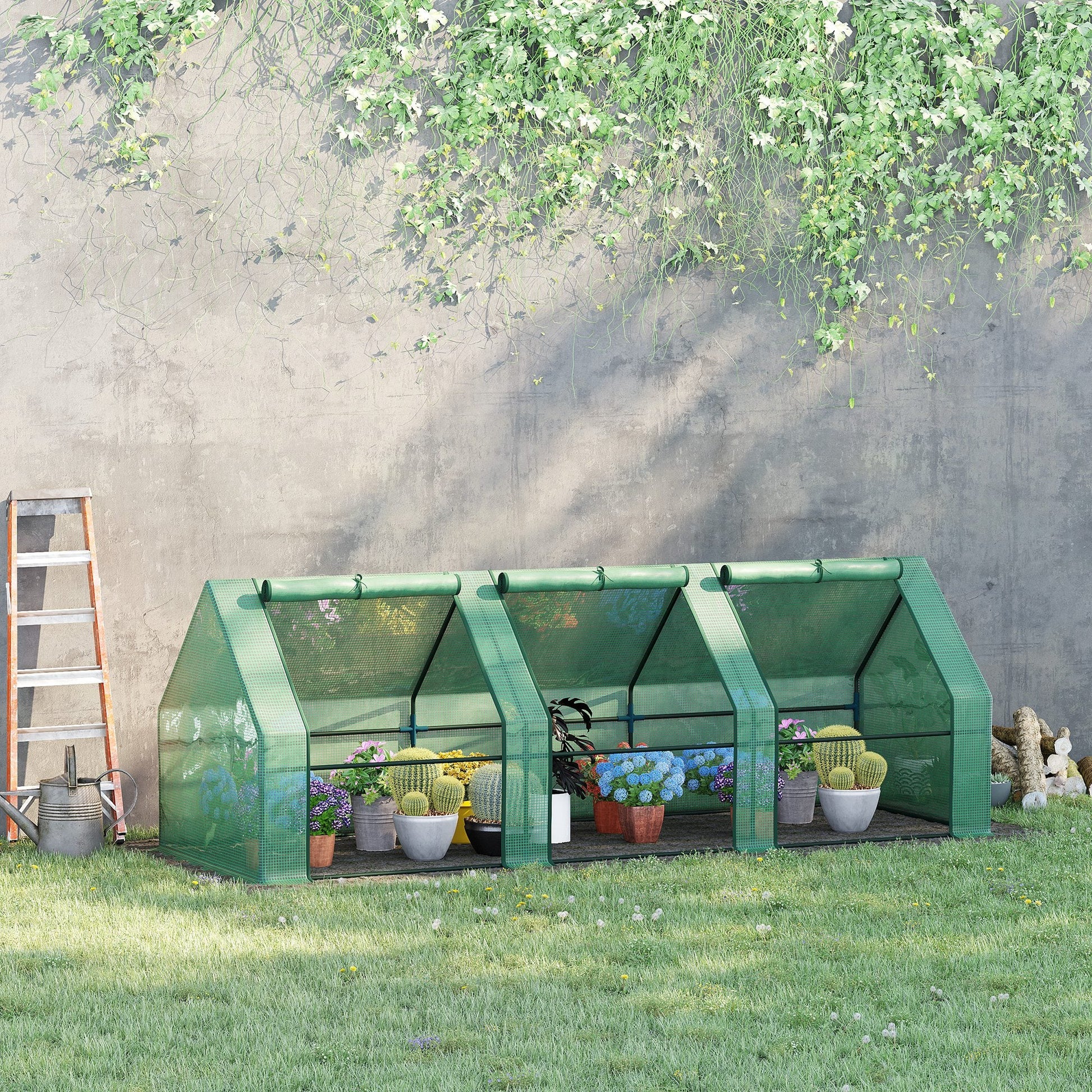 9' x 3' x 3' Portable Mini Greenhouse Tunnel Growing Tent Plants Flower Warm House w/ Zippered Roll-up Doors, PE Cover, Green Portable Greenhouses   at Gallery Canada