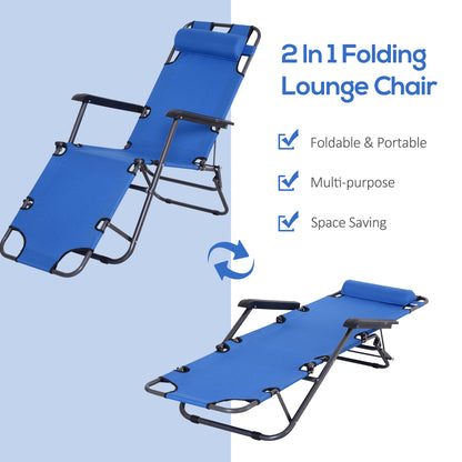 Folding Chaise Lounge Chair, Outdoor Portable 2-Level Adjustable Recliner Zero Gravity Chair with Headrest Pillow, Blue Lounger Chairs   at Gallery Canada