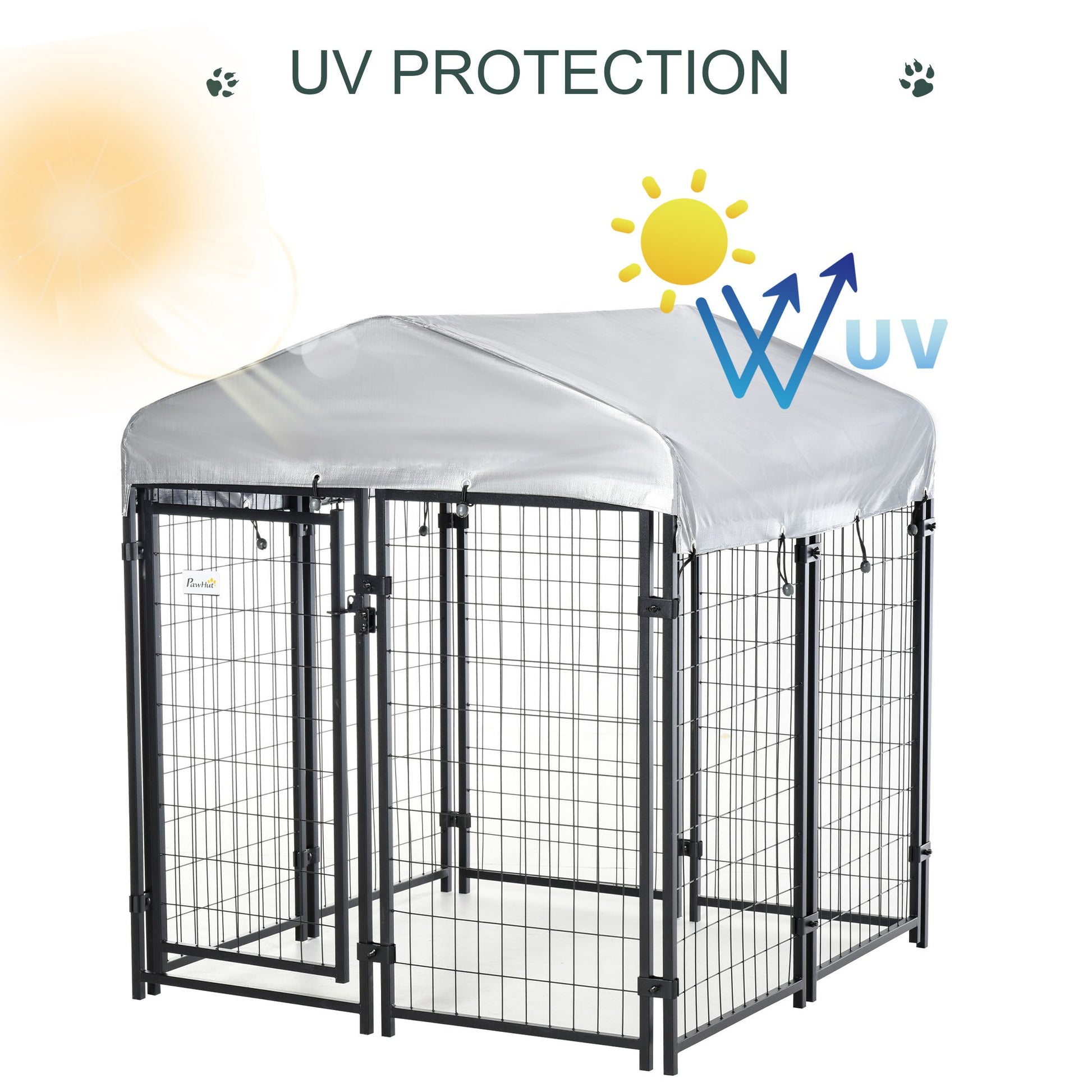 4' x 4' x 4.5' Large Outdoor Dog Kennel Steel Fence with UV-Resistant Oxford Cloth Roof &; Secure Lock Houses, Kennels & Pens   at Gallery Canada