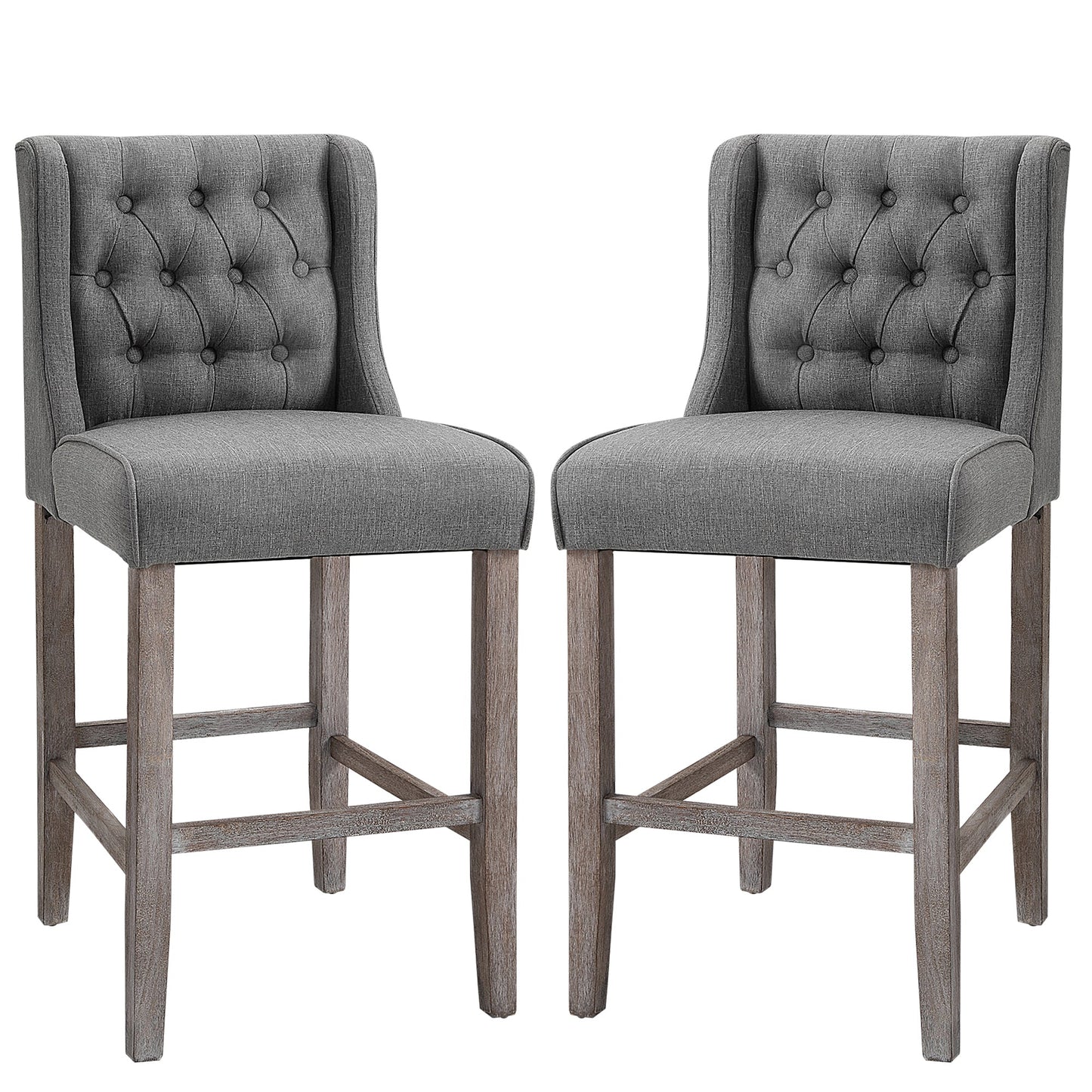 Set of 2 40Inch Button Tufted Bar stools High Counter Dining Height Chairs Grey Bar Stools Grey  at Gallery Canada