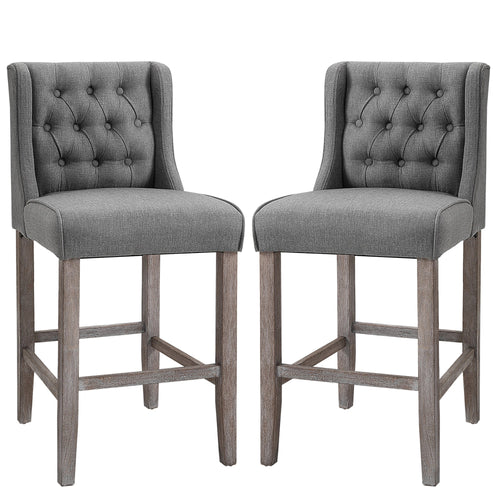 Set of 2 40Inch Button Tufted Bar stools High Counter Dining Height Chairs Grey